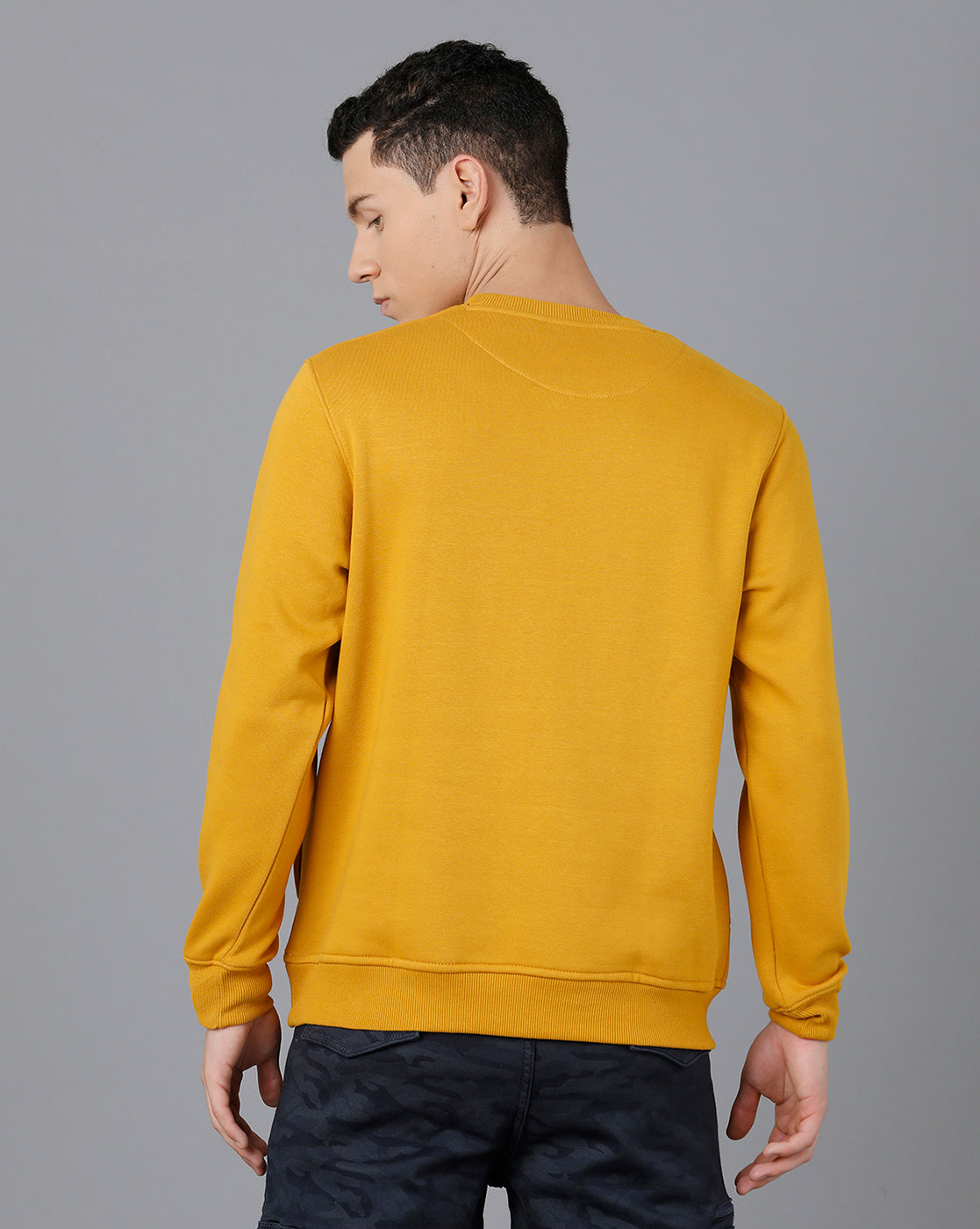 Classic Polo Mens Cotton Blend Full Sleeve Solid Slim Fit Yellow Color Round Neck Sweat Shirt | Cpss - 414 G