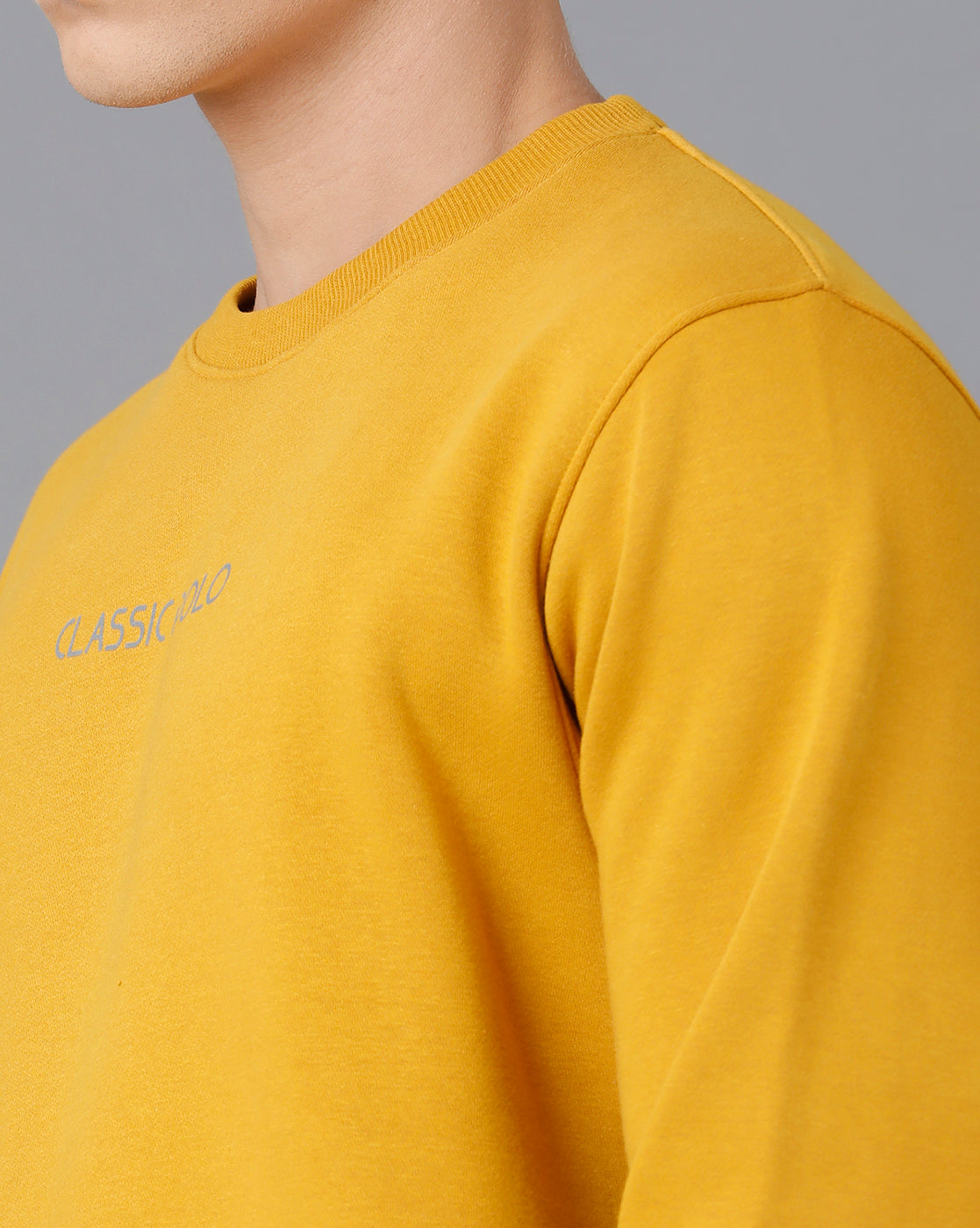 Classic Polo Mens Cotton Blend Full Sleeve Solid Slim Fit Yellow Color Round Neck Sweat Shirt | Cpss - 414 G