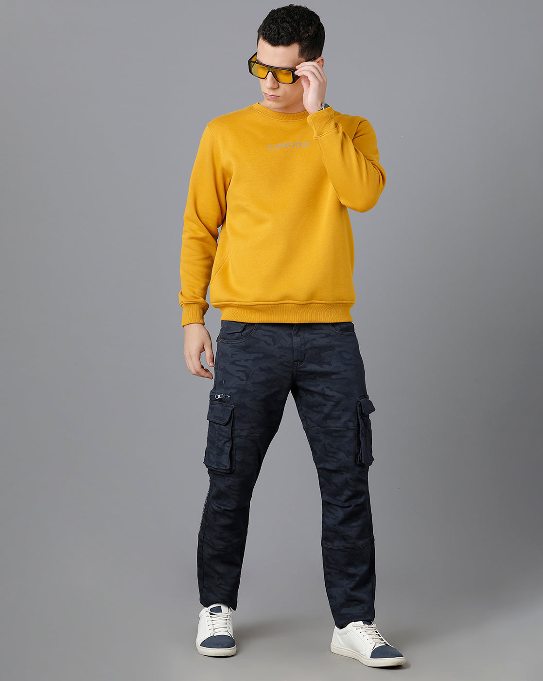 Classic Polo Mens Cotton Blend Full Sleeve Solid Slim Fit Yellow Color Round Neck Sweat Shirt | Cpss - 414 G