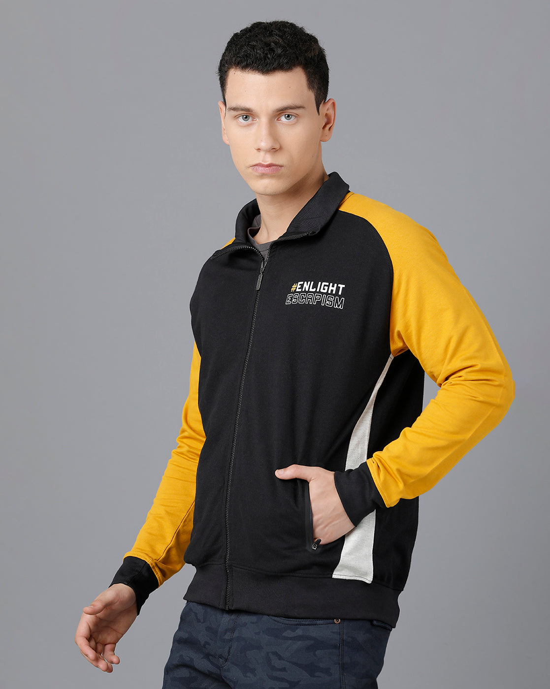 Classic Polo Mens Cotton Blend Full Sleeve Color Block Slim Fit Multicolor Polo Neck Sweat Shirt | Cpss - 325 B