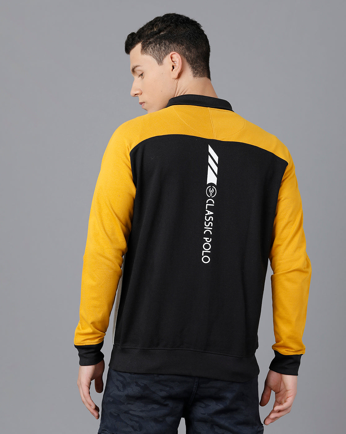 Classic Polo Mens Cotton Blend Full Sleeve Color Block Slim Fit Multicolor Polo Neck Sweat Shirt | Cpss - 325 B