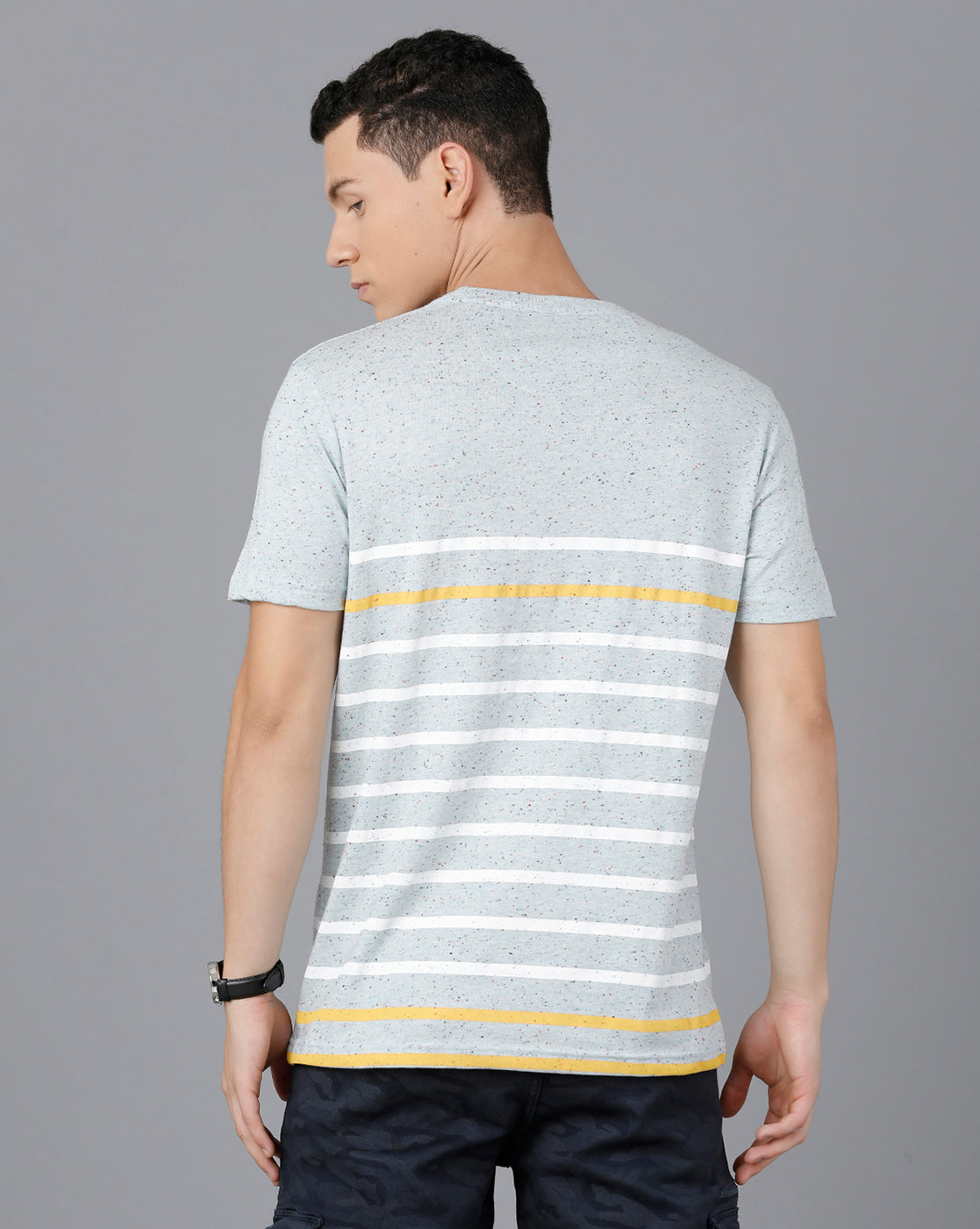 Classic Polo Mens Cotton Half Sleeve Striped Slim Fit Light Blue Color Round Neck T-Shirt | Baleno - 467 B