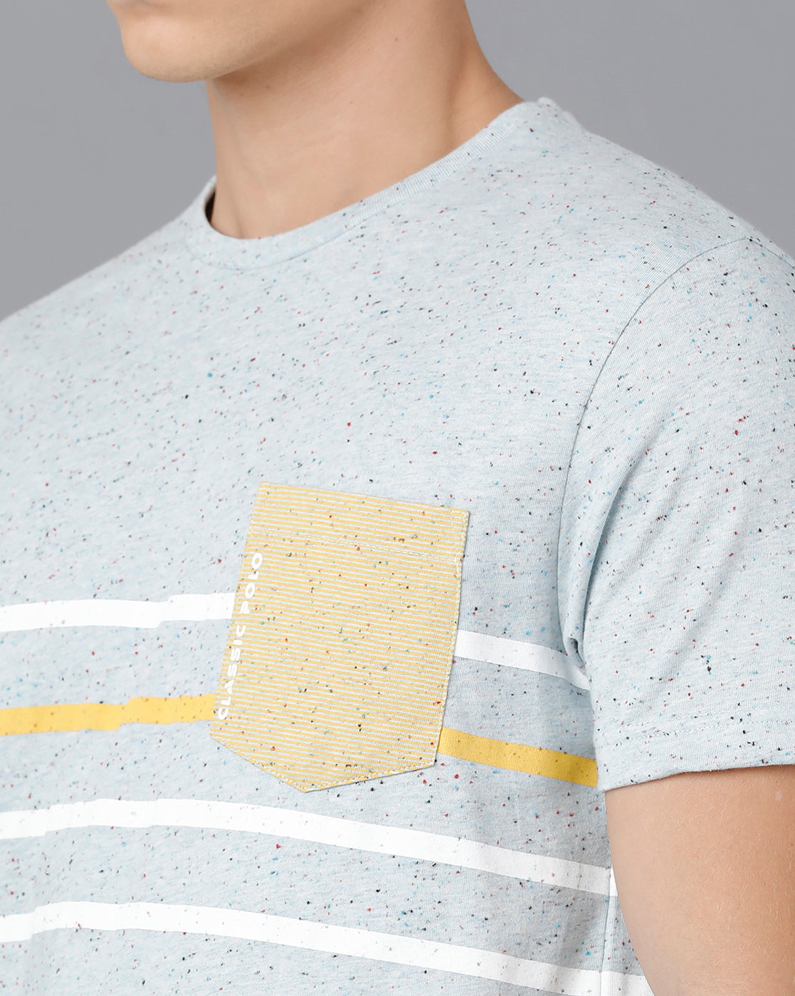 Classic Polo Mens Cotton Half Sleeve Striped Slim Fit Light Blue Color Round Neck T-Shirt | Baleno - 467 B