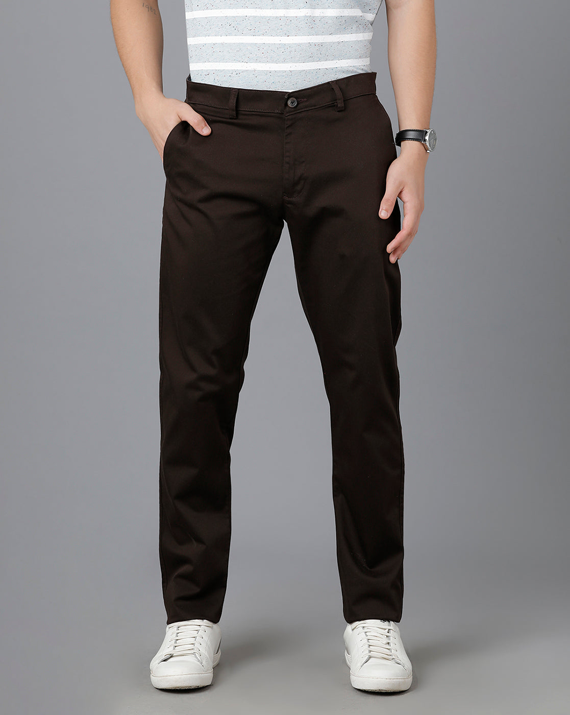 Classic Polo Mens Cotton Solid Slim Fit Brown Color Trouser | Tn2-39 A