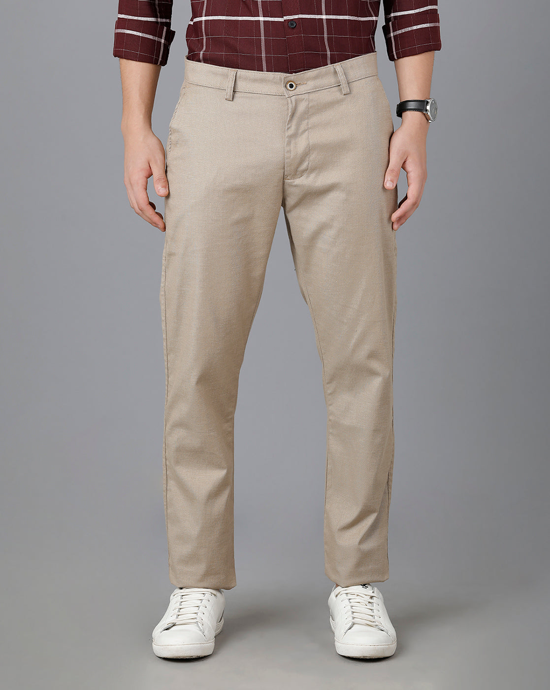 Classic Polo Mens Cotton Solid Slim Fit Khaki Color Trouser | Tn2-06 B