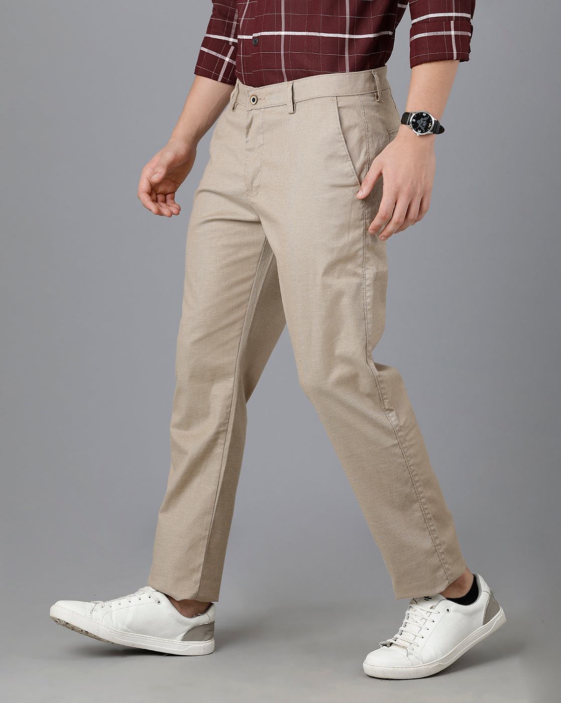 Classic Polo Mens Cotton Solid Slim Fit Khaki Color Trouser