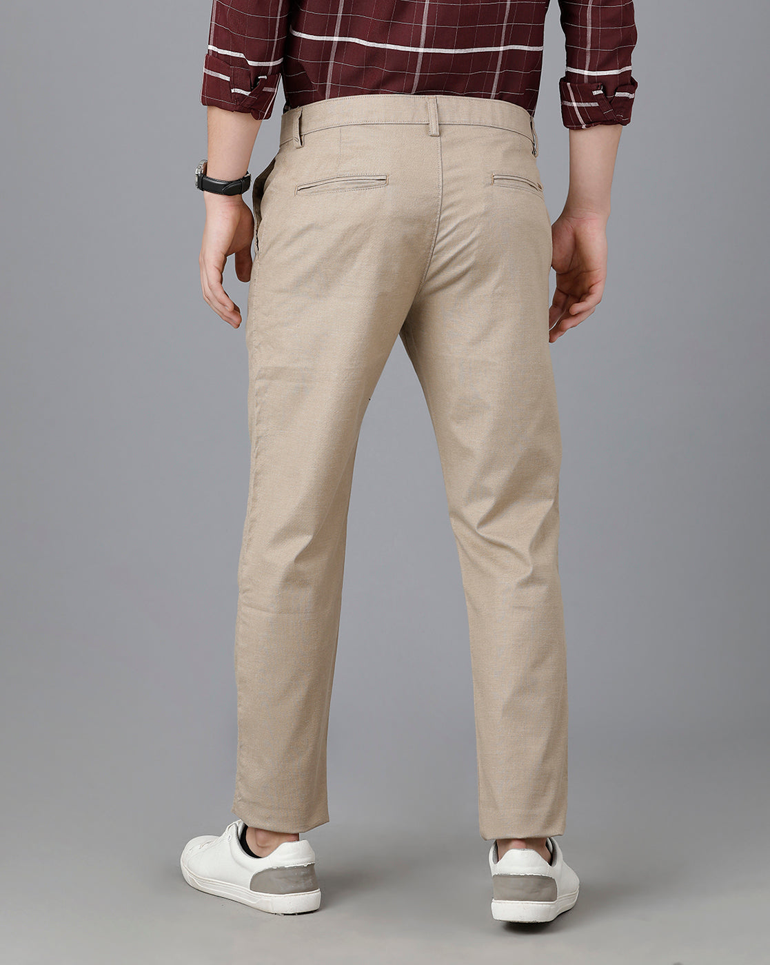 Classic Polo Mens Cotton Solid Slim Fit Khaki Color Trouser