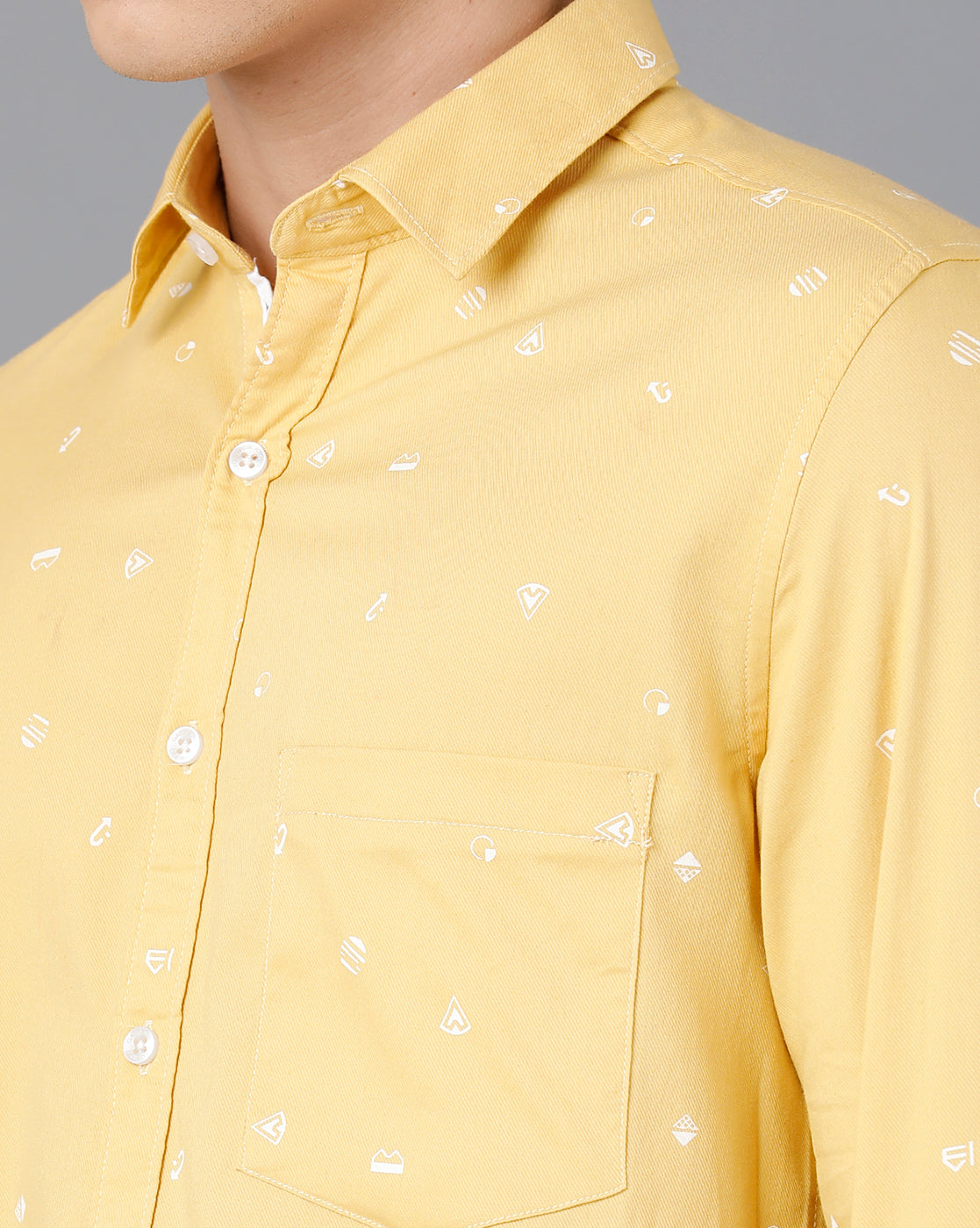 Classic Polo Mens Cotton Full Sleeve Printed Slim Fit Yellow Color Spread Collar Woven Shirt | Sn2-54 E