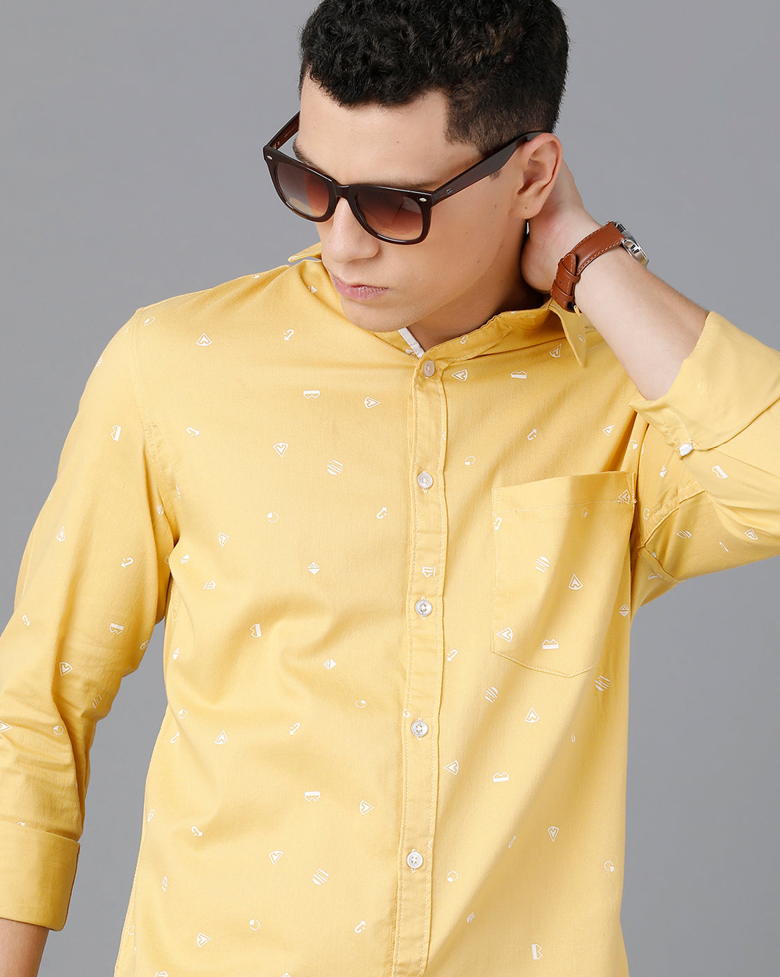 Classic Polo Mens Cotton Full Sleeve Printed Slim Fit Yellow Color Spr