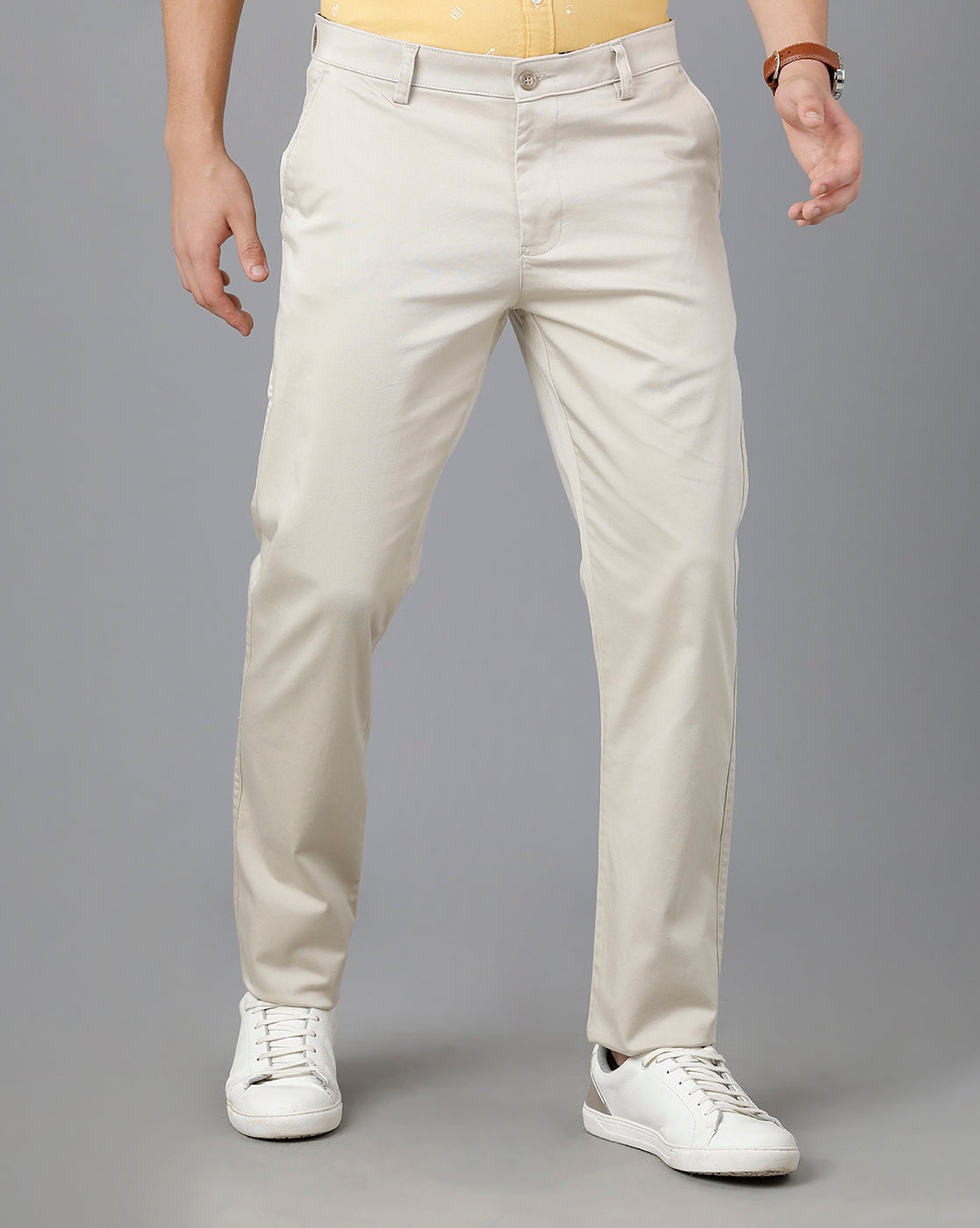 Classic Polo Mens Cotton Solid Slim Fit Off White Color Trouser | Tn2-39 D