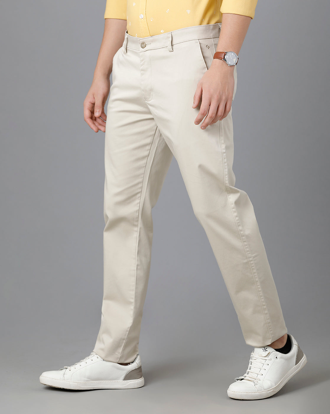 Classic Polo Mens Cotton Solid Slim Fit Off White Color Trouser | Tn2-39 D