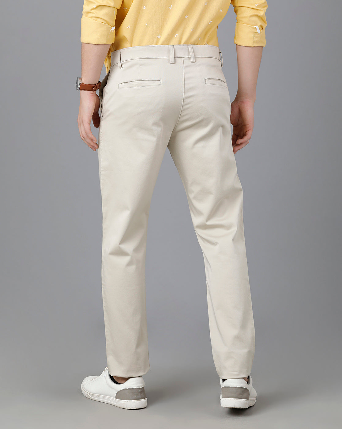 Classic Polo Mens Cotton Solid Slim Fit Off White Color Trouser | Tn2-39 D