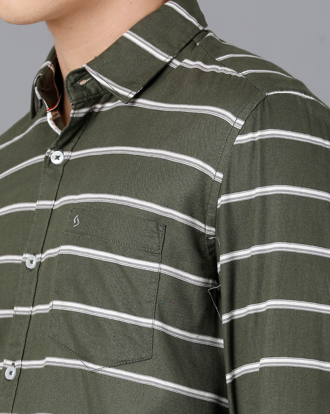 Classic Polo Mens Cotton Full Sleeve Striped Slim Fit Green Color Spread Collar Woven Shirt | Sn2-49 C