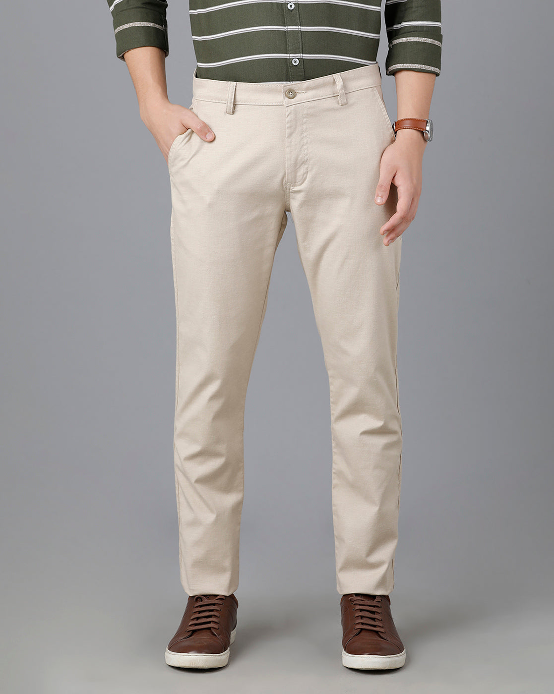 Classic Polo Mens Cotton Solid Slim Fit Beige Color Trouser | Tn2-06 A