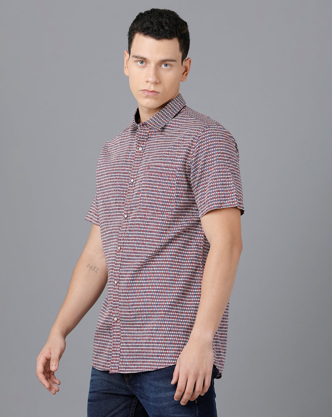 Classic Polo Mens Cotton Half Sleeve Printed Slim Fit Multicolor Spread Collar Woven Shirt | Sfd2- 31