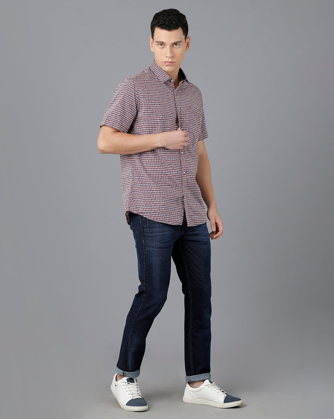 Classic Polo Mens Cotton Half Sleeve Printed Slim Fit Multicolor Spread Collar Woven Shirt | Sfd2- 31