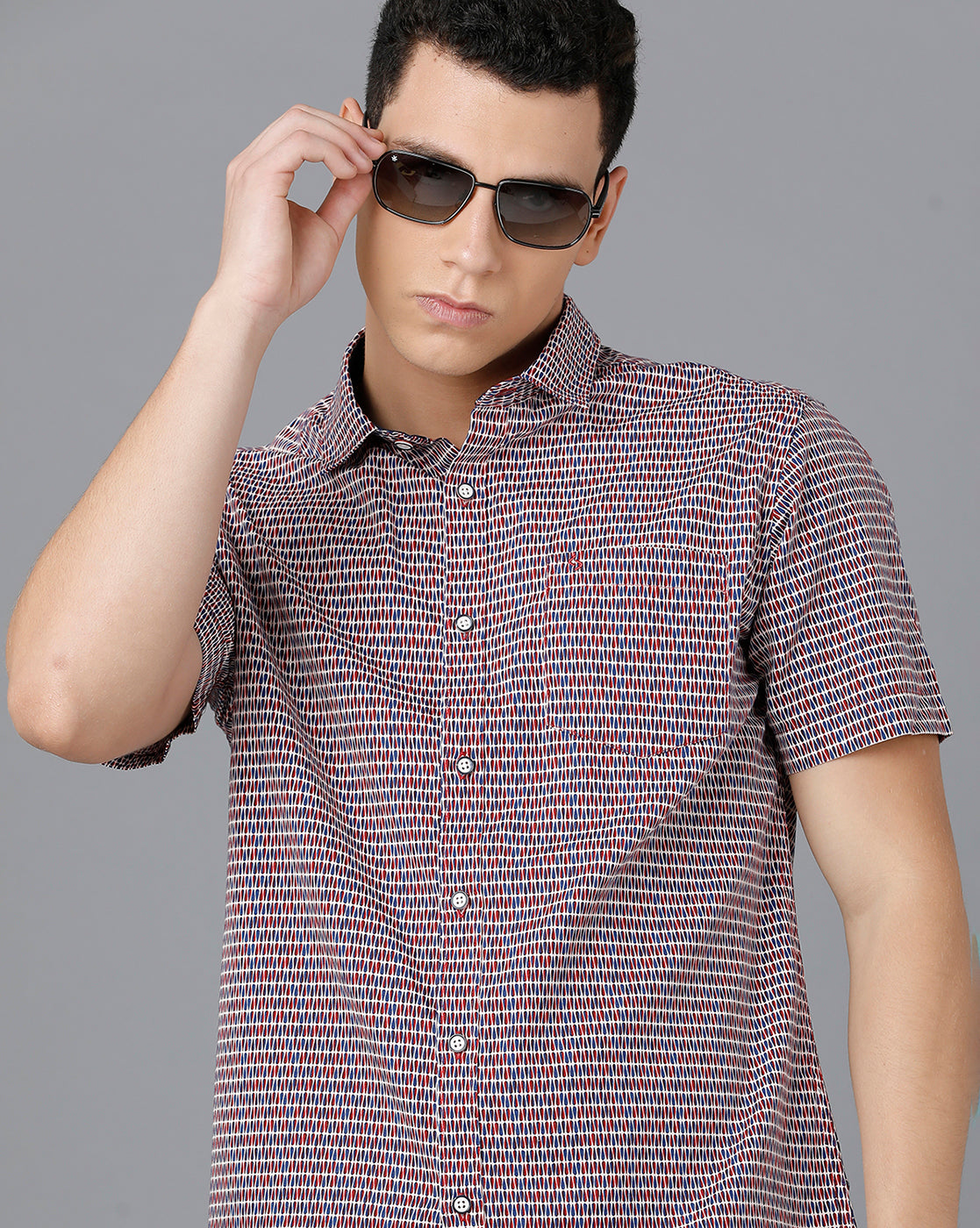 Classic Polo Mens Cotton Half Sleeve Printed Slim Fit Multicolor Spread Collar Woven Shirt | Sfd2- 31