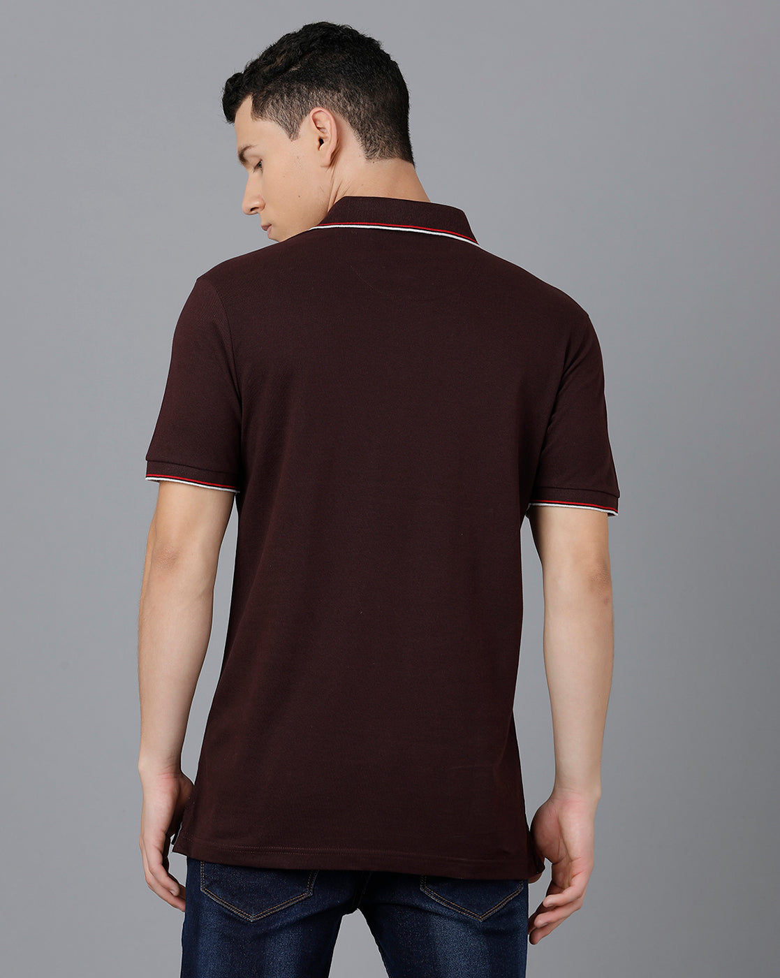 Classic Polo Mens Cotton Half Sleeve Printed Slim Fit Brown Color Polo Neck T-Shirt | Prm - 709 A
