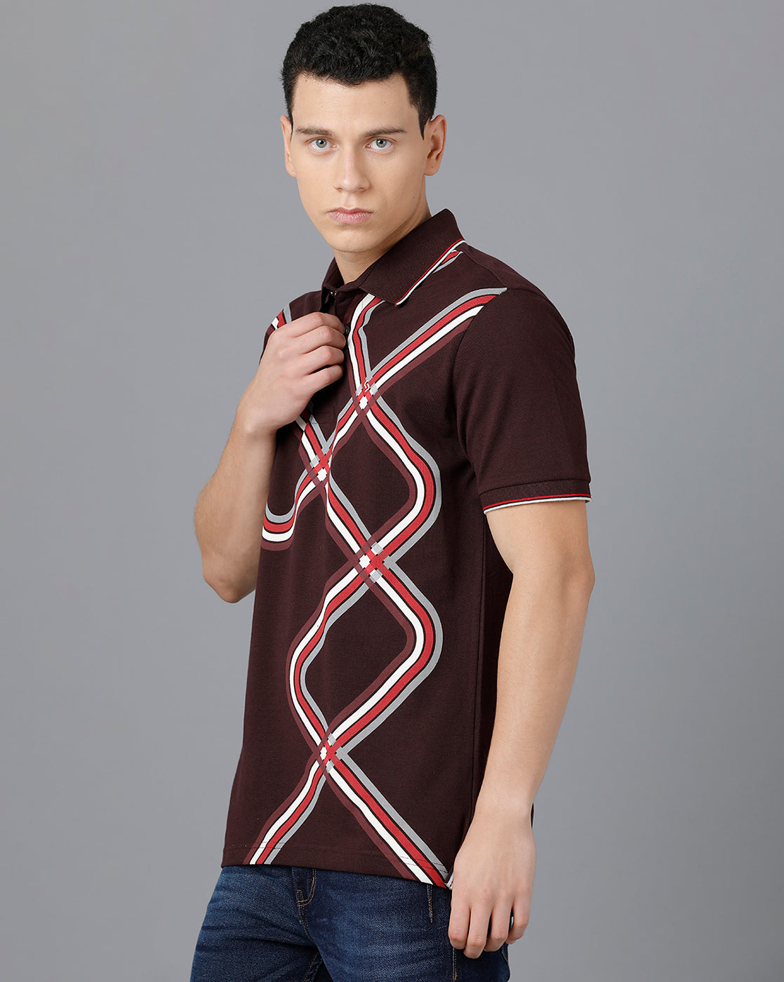 Classic Polo Mens Cotton Half Sleeve Printed Slim Fit Brown Color Polo Neck T-Shirt | Prm - 709 A