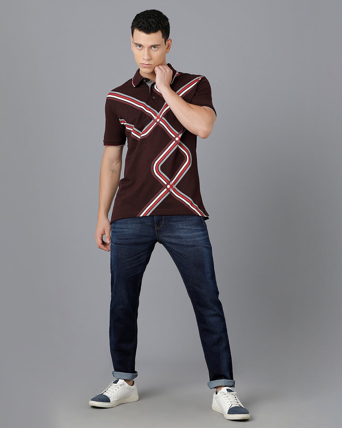 Classic Polo Mens Cotton Half Sleeve Printed Slim Fit Brown Color Polo Neck T-Shirt | Prm - 709 A
