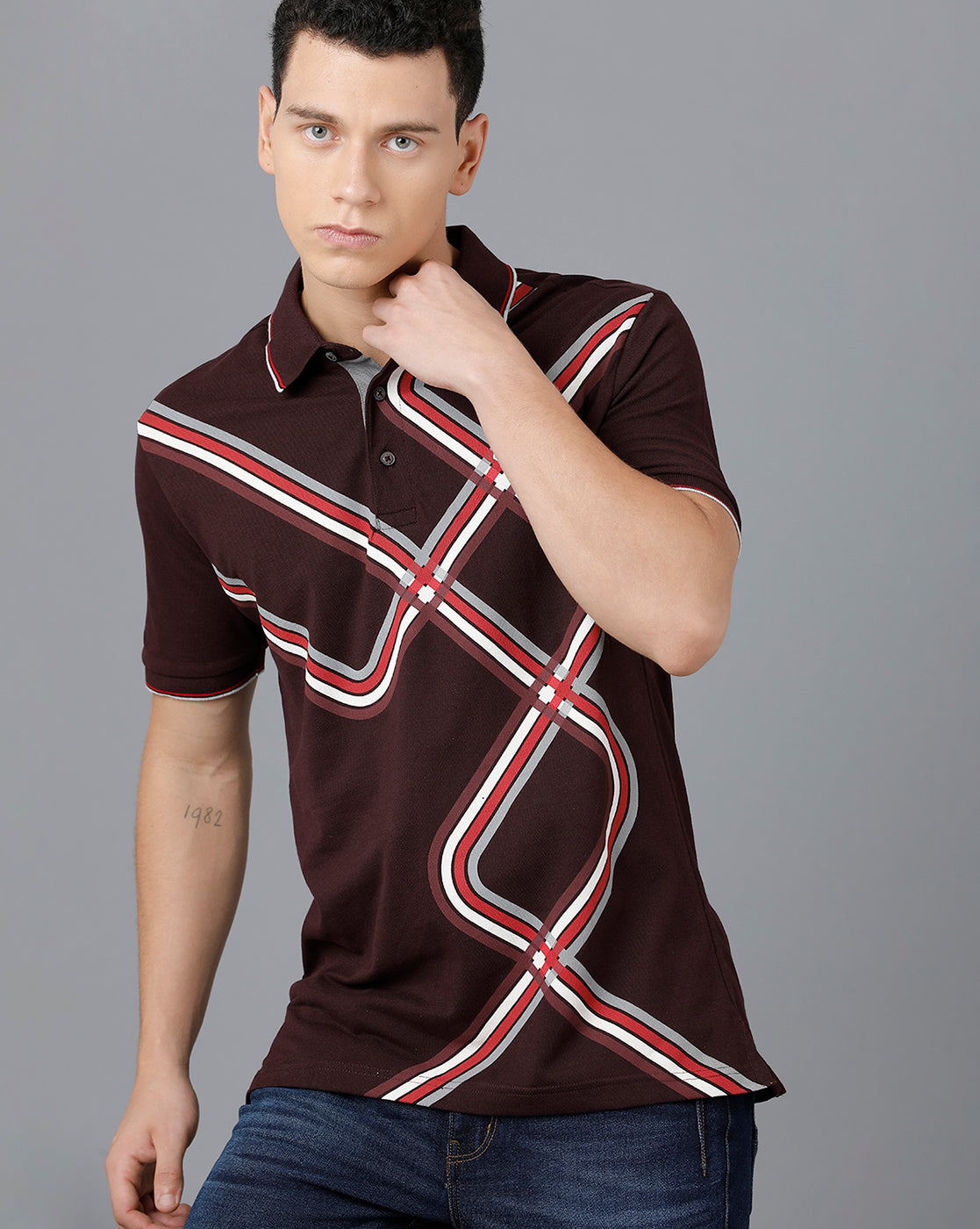Classic Polo Mens Cotton Half Sleeve Printed Slim Fit Brown Color Polo Neck T-Shirt | Prm - 709 A