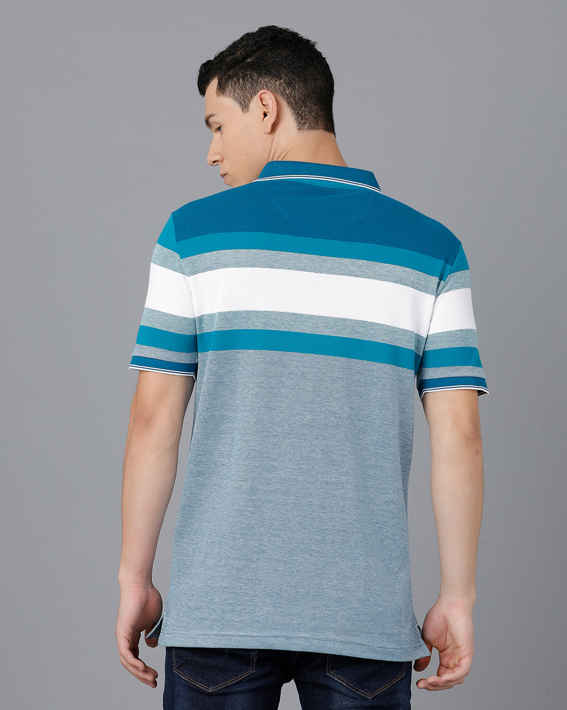 Classic Polo Mens Cotton Blend Half Sleeve Striped Slim Fit Blue Color Polo Neck T-Shirt | Vta - 214 A