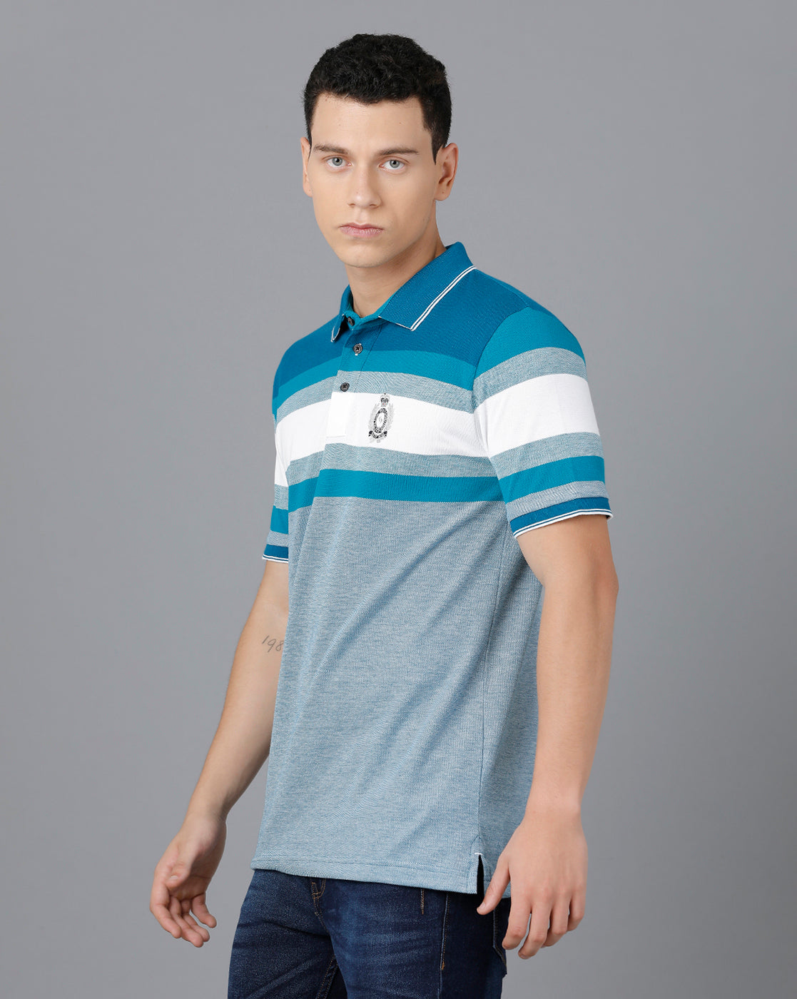 Classic Polo Mens Cotton Blend Half Sleeve Striped Slim Fit Blue Color Polo Neck T-Shirt | Vta - 214 A