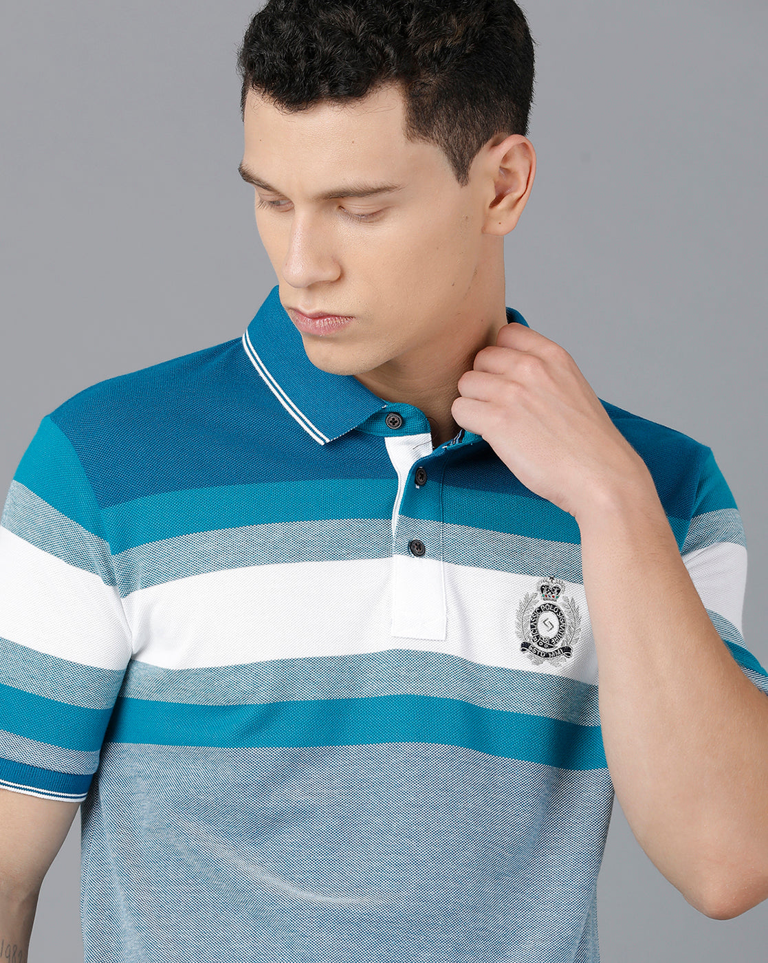Classic Polo Mens Cotton Blend Half Sleeve Striped Slim Fit Blue Color Polo Neck T-Shirt | Vta - 214 A