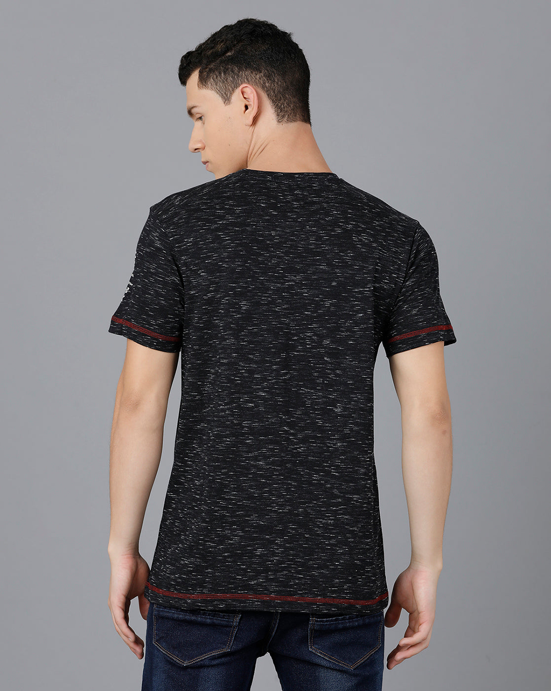 Classic Polo Mens Cotton Half Sleeve Self Design Slim Fit Black Color Round Neck T-Shirt | Baleno - 474 A