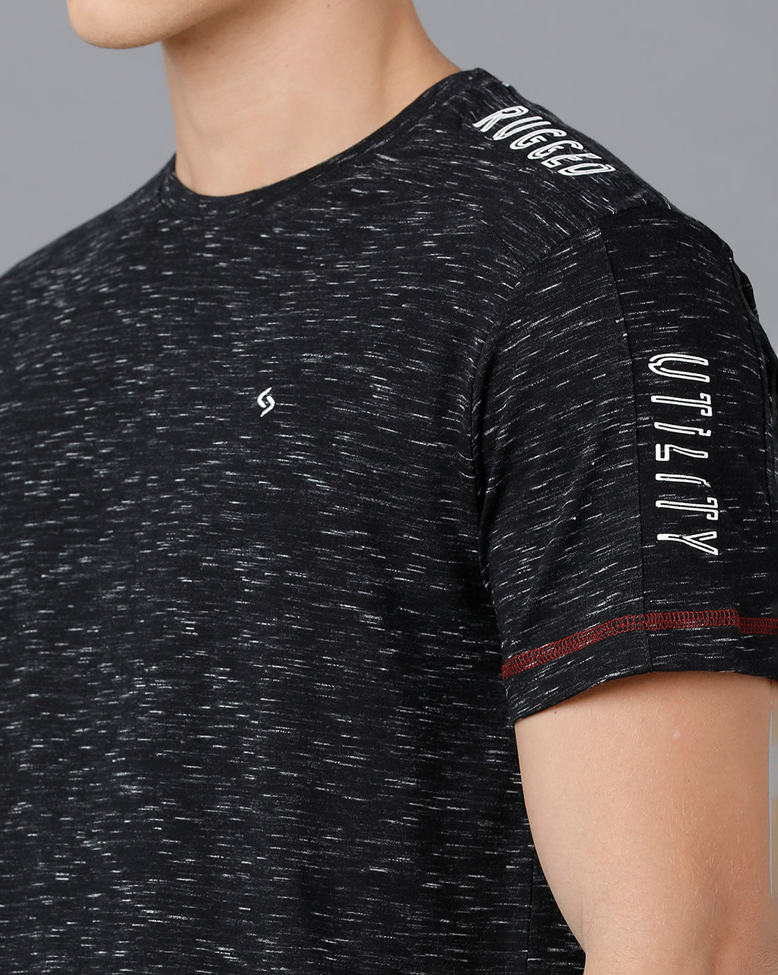 Classic Polo Mens Cotton Half Sleeve Self Design Slim Fit Black Color Round Neck T-Shirt | Baleno - 474 A