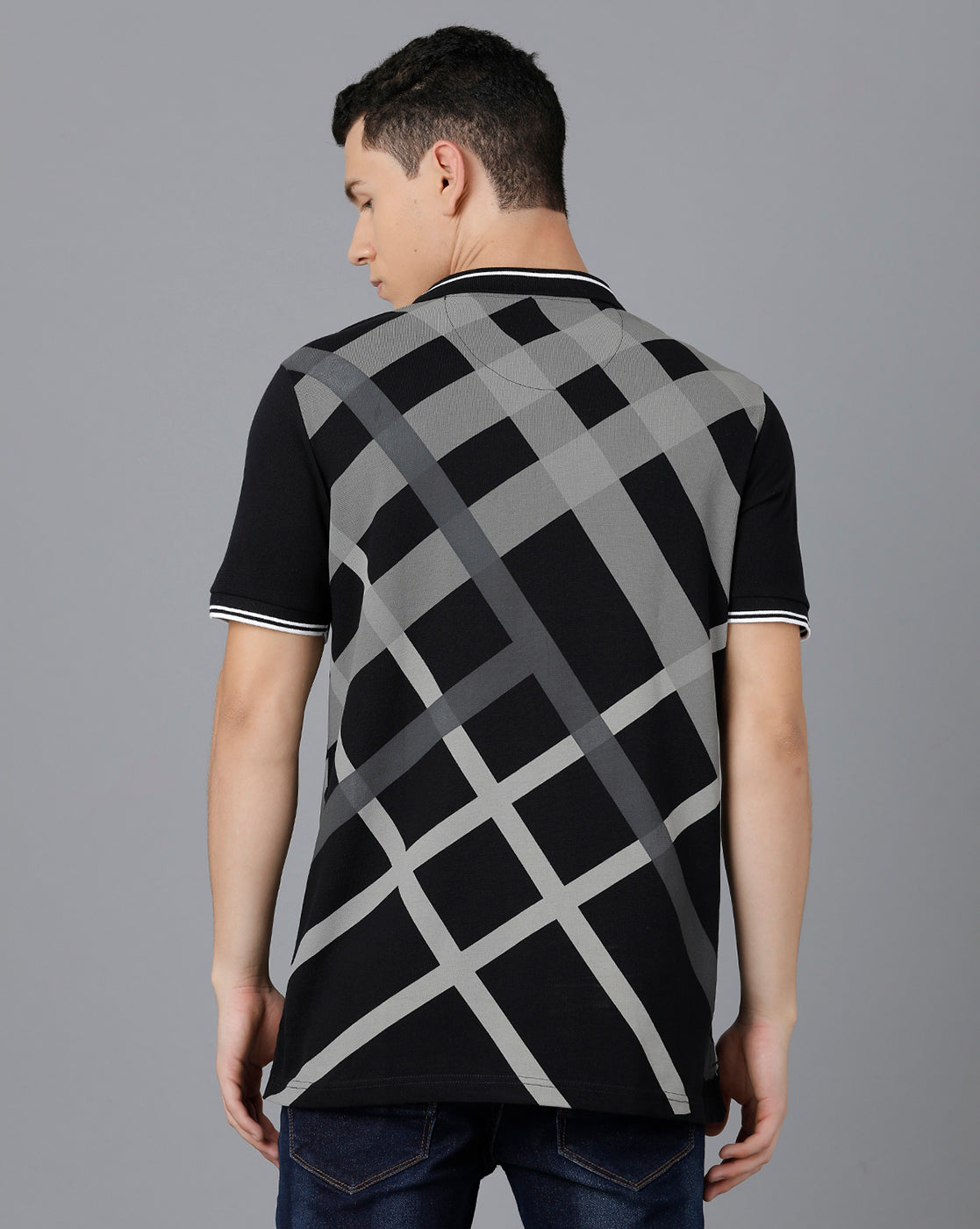 Classic Polo Mens Cotton Half Sleeve Printed Slim Fit Black Color Polo Neck T-Shirt | Prm - 708 A