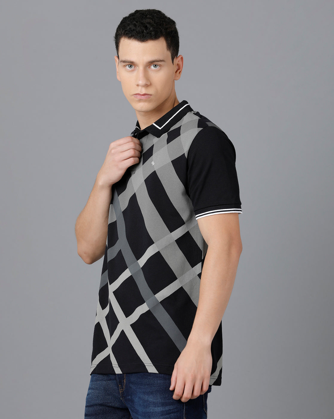 Classic Polo Mens Cotton Half Sleeve Printed Slim Fit Black Color Polo Neck T-Shirt | Prm - 708 A