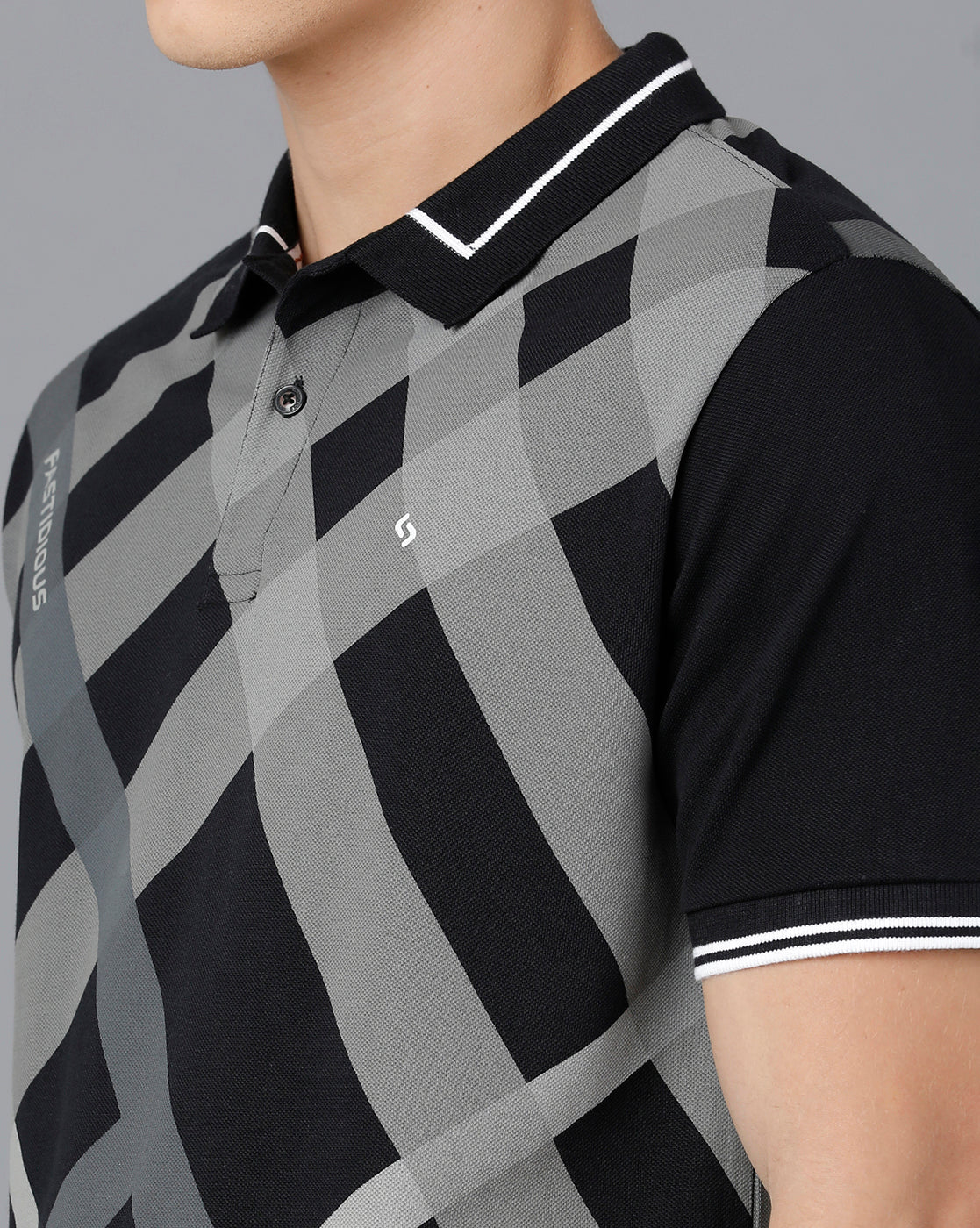 Classic Polo Mens Cotton Half Sleeve Printed Slim Fit Black Color Polo Neck T-Shirt | Prm - 708 A