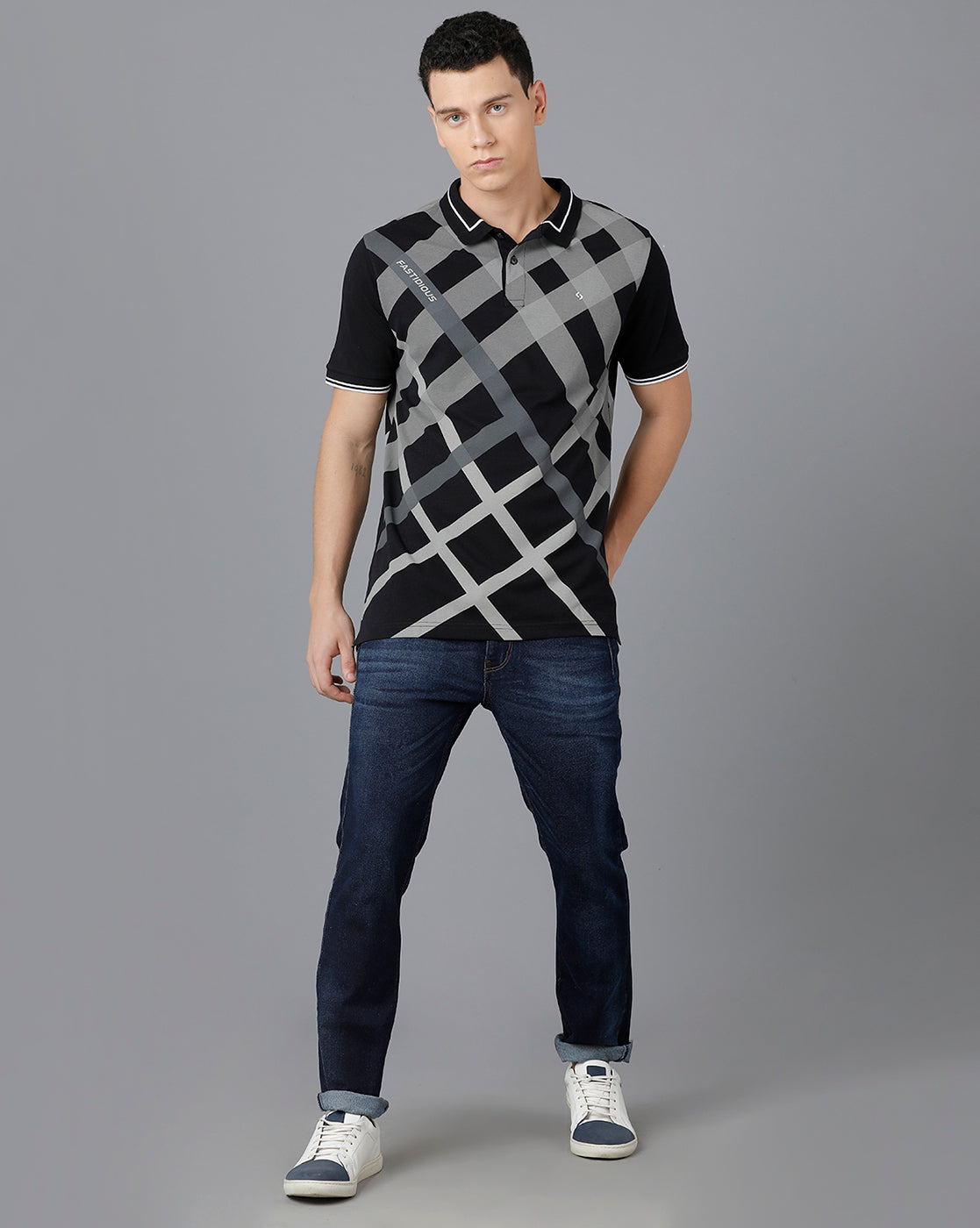 Classic Polo Mens Cotton Half Sleeve Printed Slim Fit Black Color Polo Neck T-Shirt | Prm - 708 A