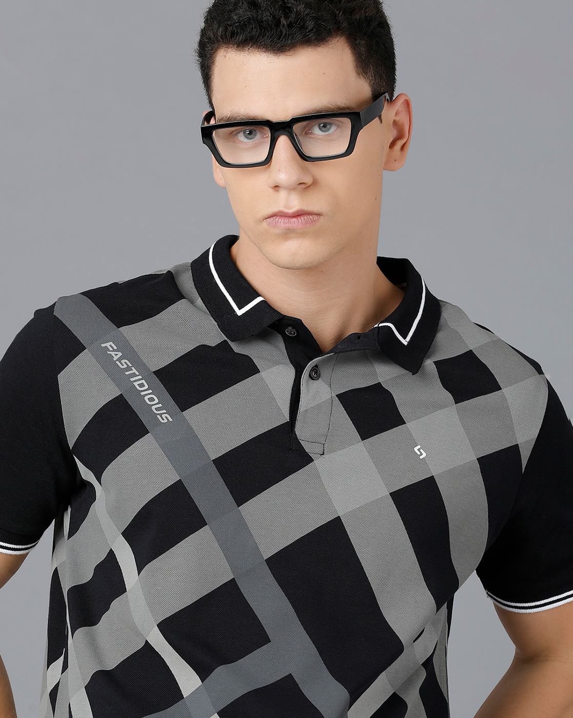 Classic Polo Mens Cotton Half Sleeve Printed Slim Fit Black Color Polo Neck T-Shirt | Prm - 708 A