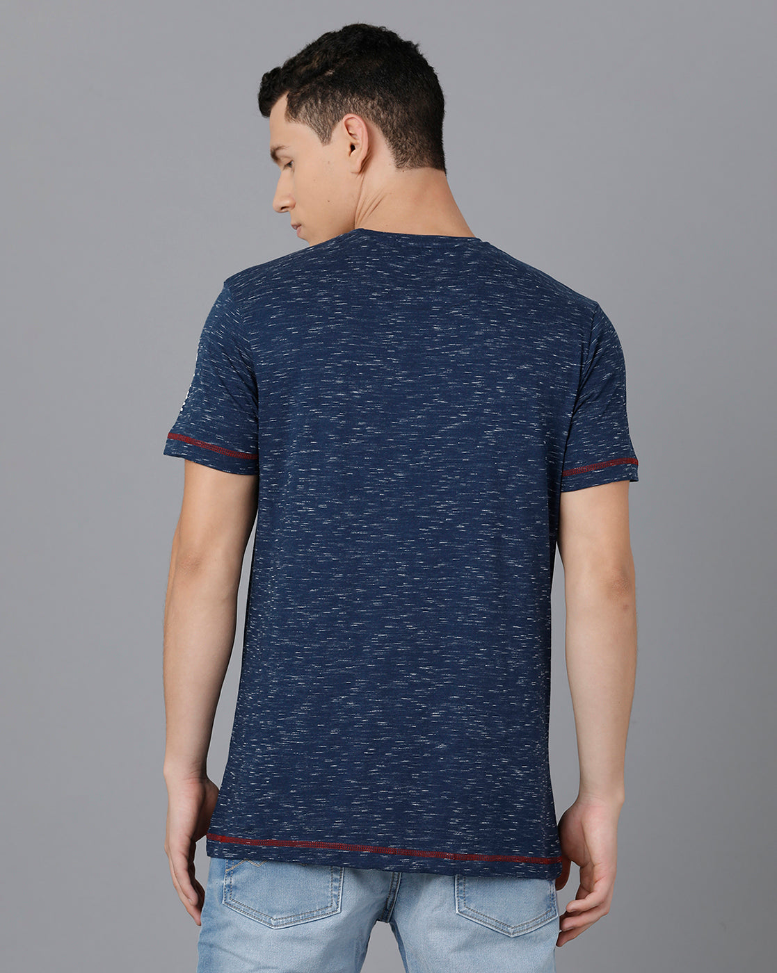 Classic Polo Mens Cotton Half Sleeve Self Design Slim Fit Navy Blue Color Round Neck T-Shirt | Baleno - 474 B