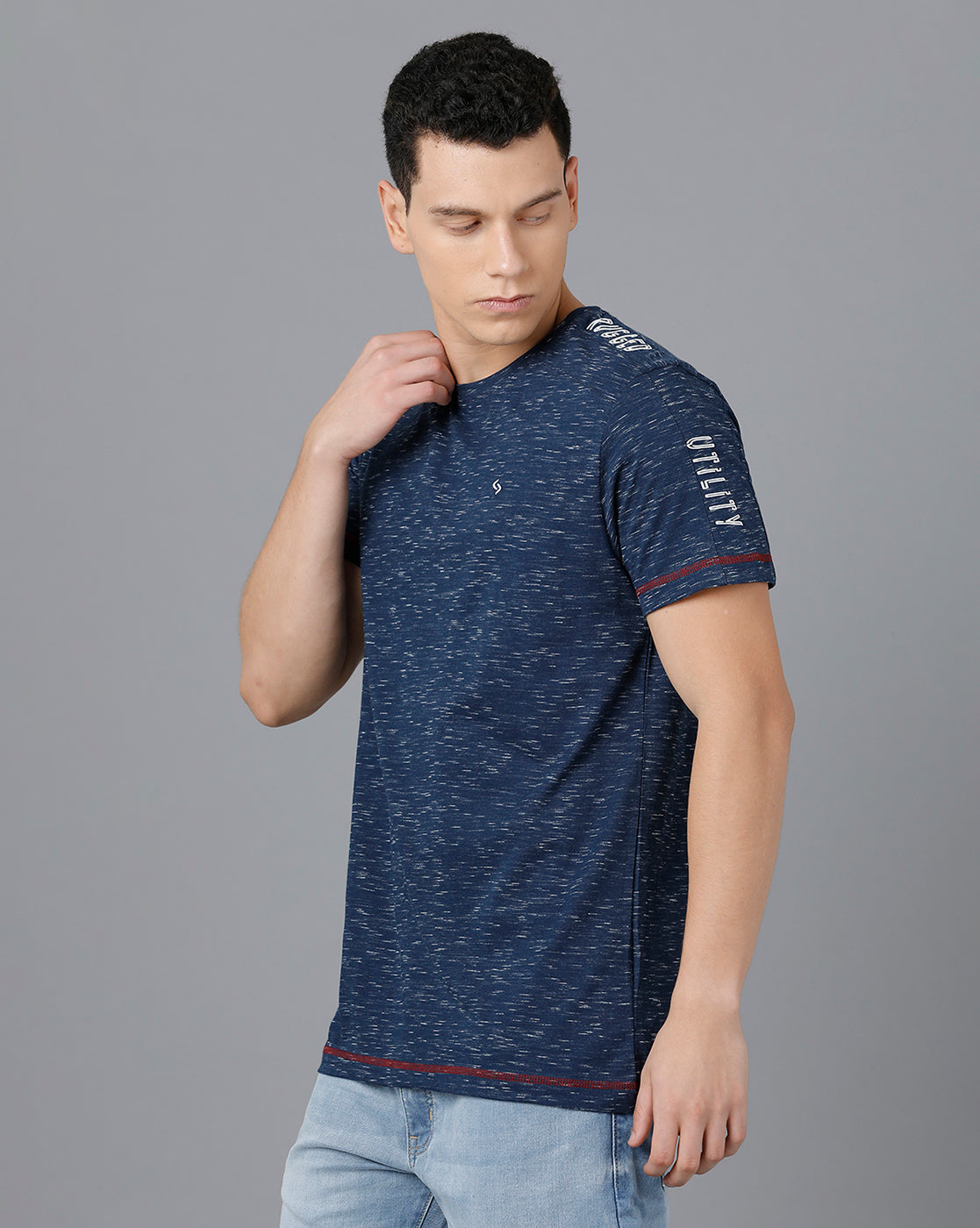 Classic Polo Mens Cotton Half Sleeve Self Design Slim Fit Navy Blue Color Round Neck T-Shirt | Baleno - 474 B