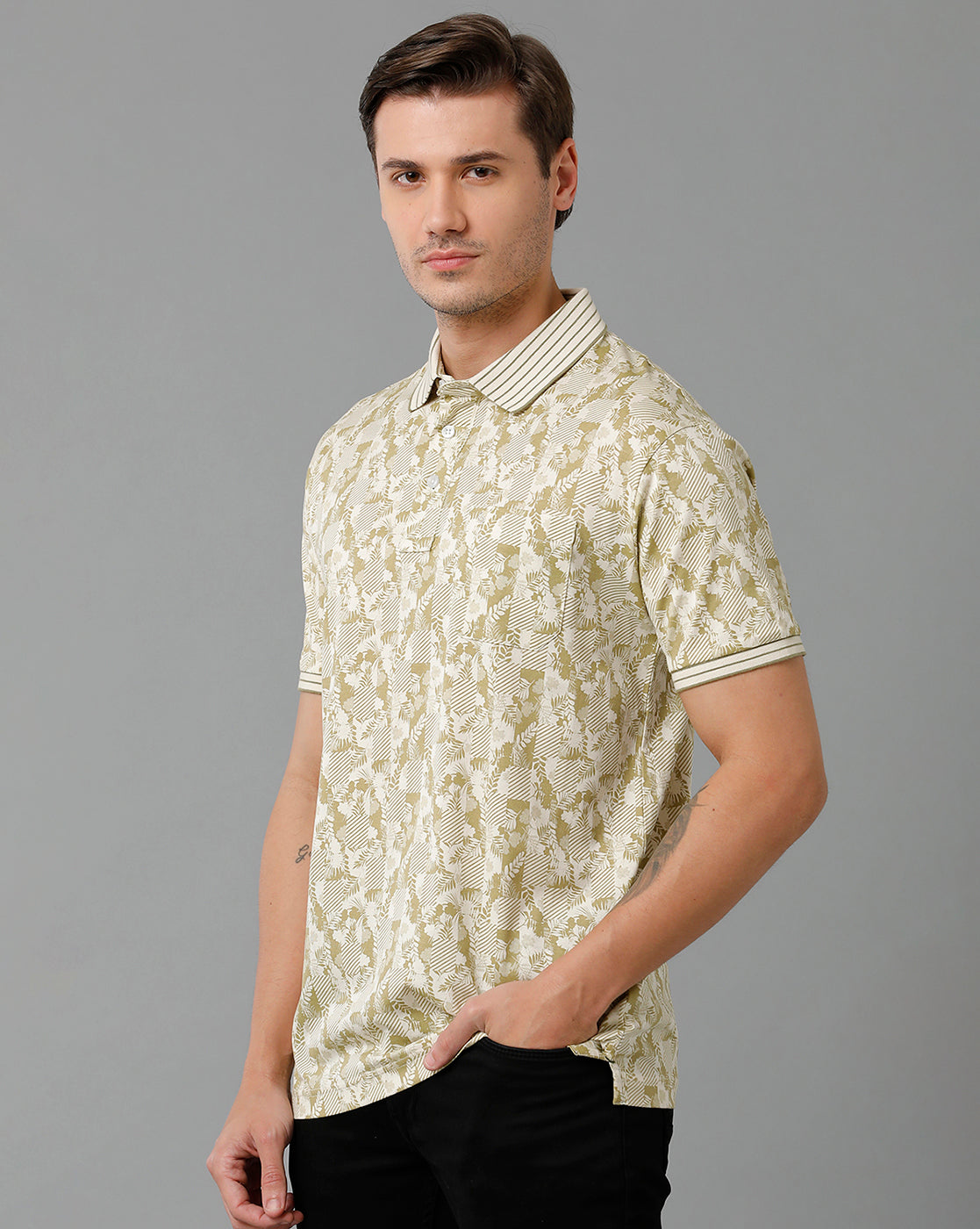 Classic Polo Men's Cotton Half Sleeve Printed Slim Fit Polo Neck Yellow Color T-Shirt | Scant - 14 B