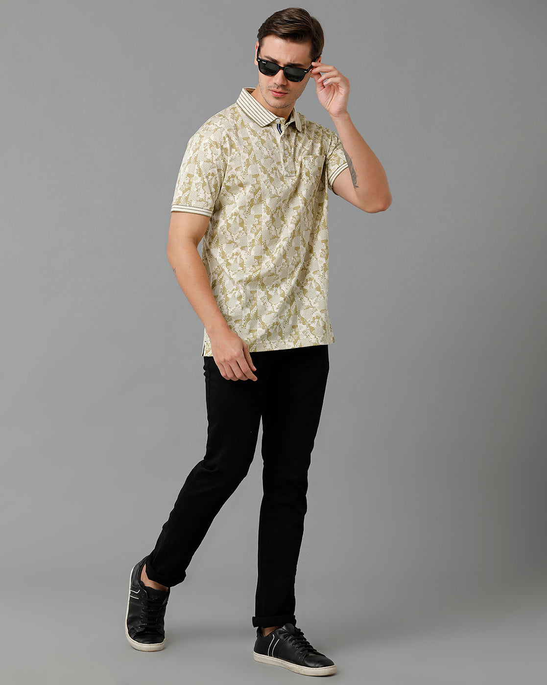 Classic Polo Men's Cotton Half Sleeve Printed Slim Fit Polo Neck Yellow Color T-Shirt | Scant - 14 B