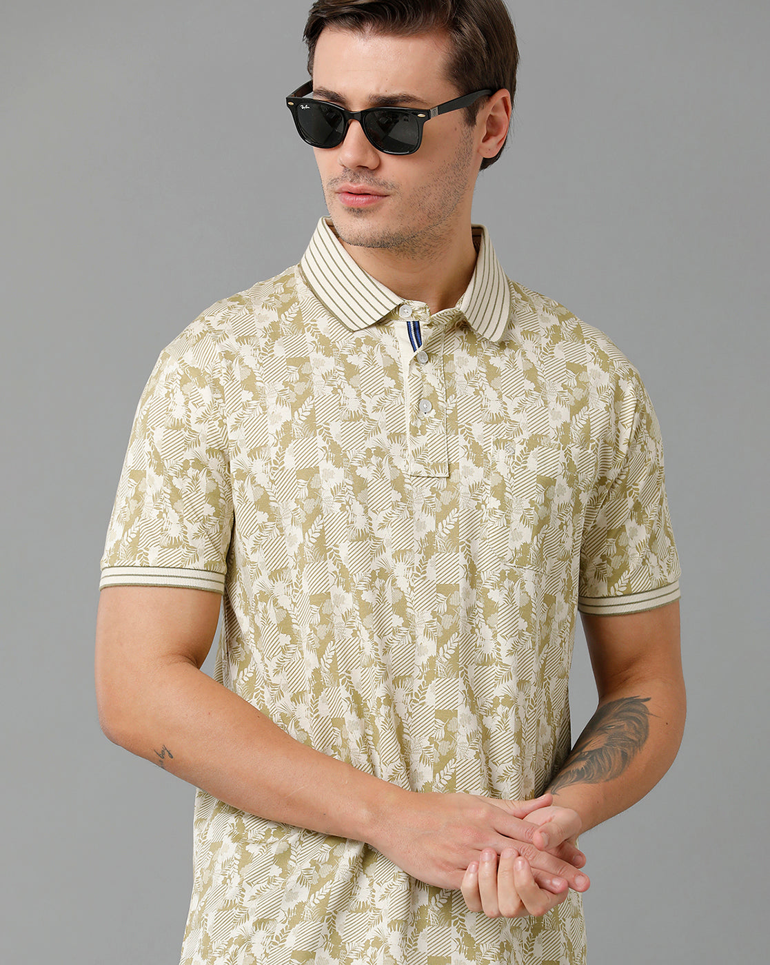 Classic Polo Men's Cotton Half Sleeve Printed Slim Fit Polo Neck Yellow Color T-Shirt | Scant - 14 B