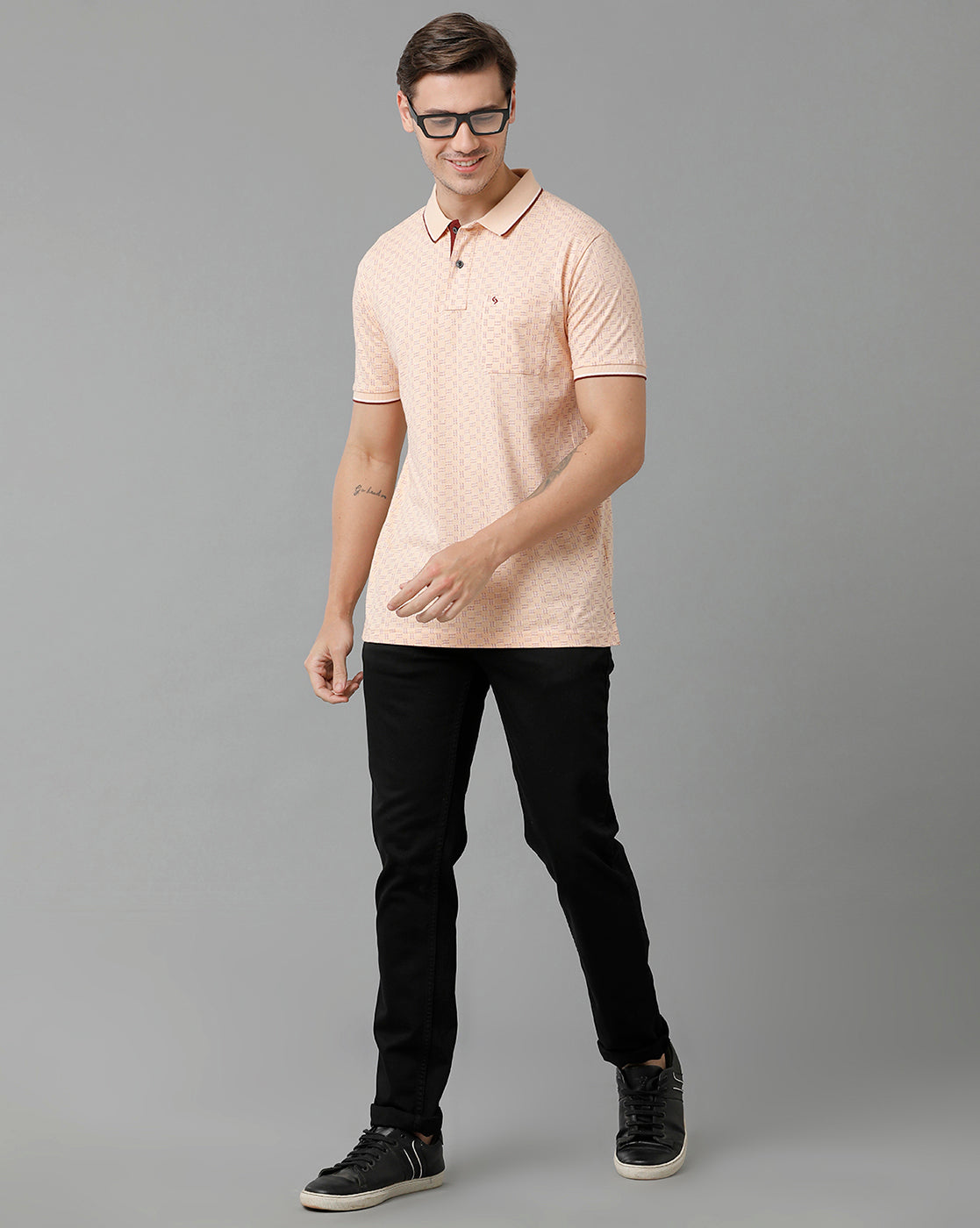 Classic Polo Men's Cotton Half Sleeve Printed Slim Fit Polo Neck Cream Color T-Shirt | Bello - 194 A