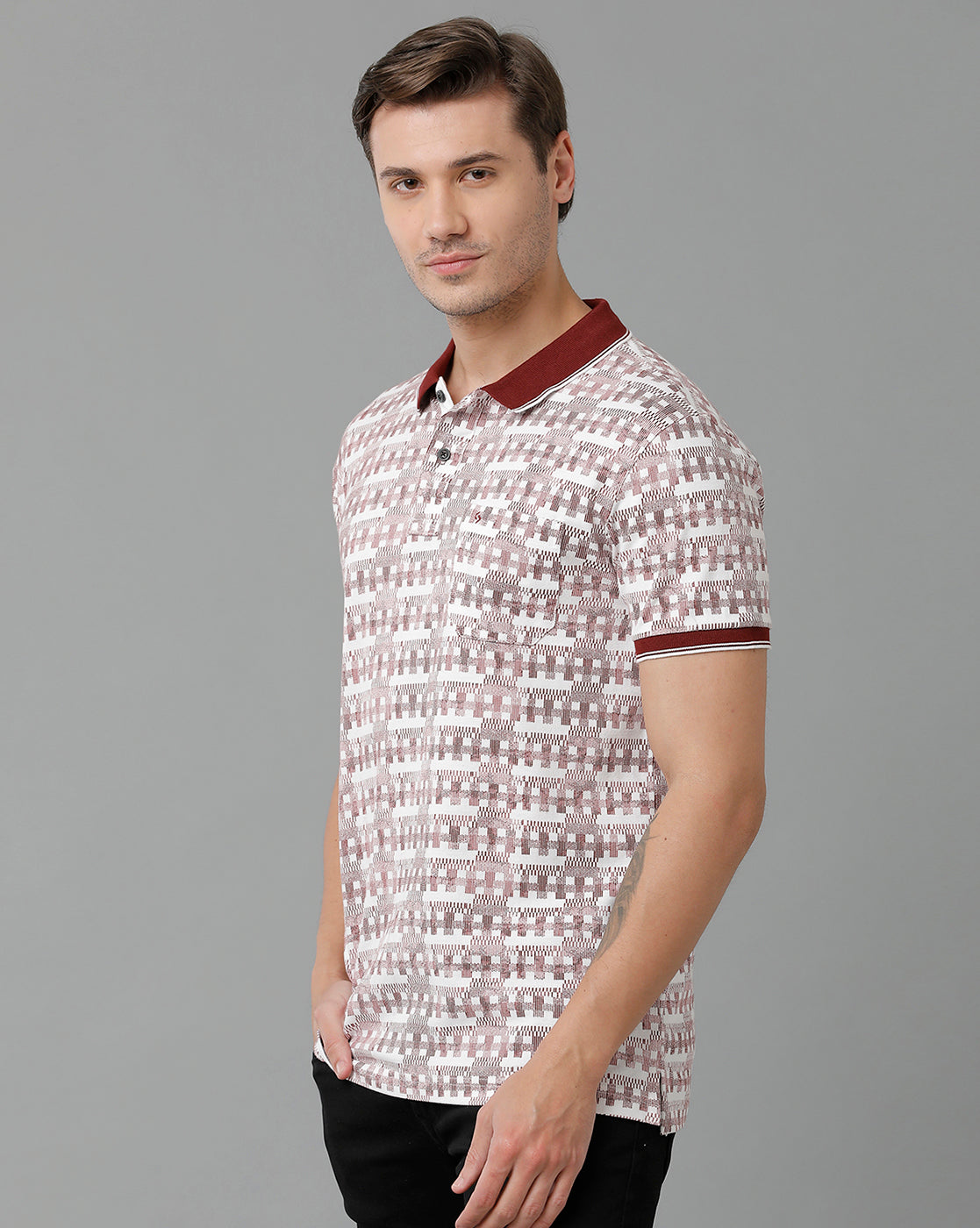Classic Polo Men's Cotton Half Sleeve Printed Slim Fit Polo Neck Marroon Color T-Shirt | Beau - 199 A