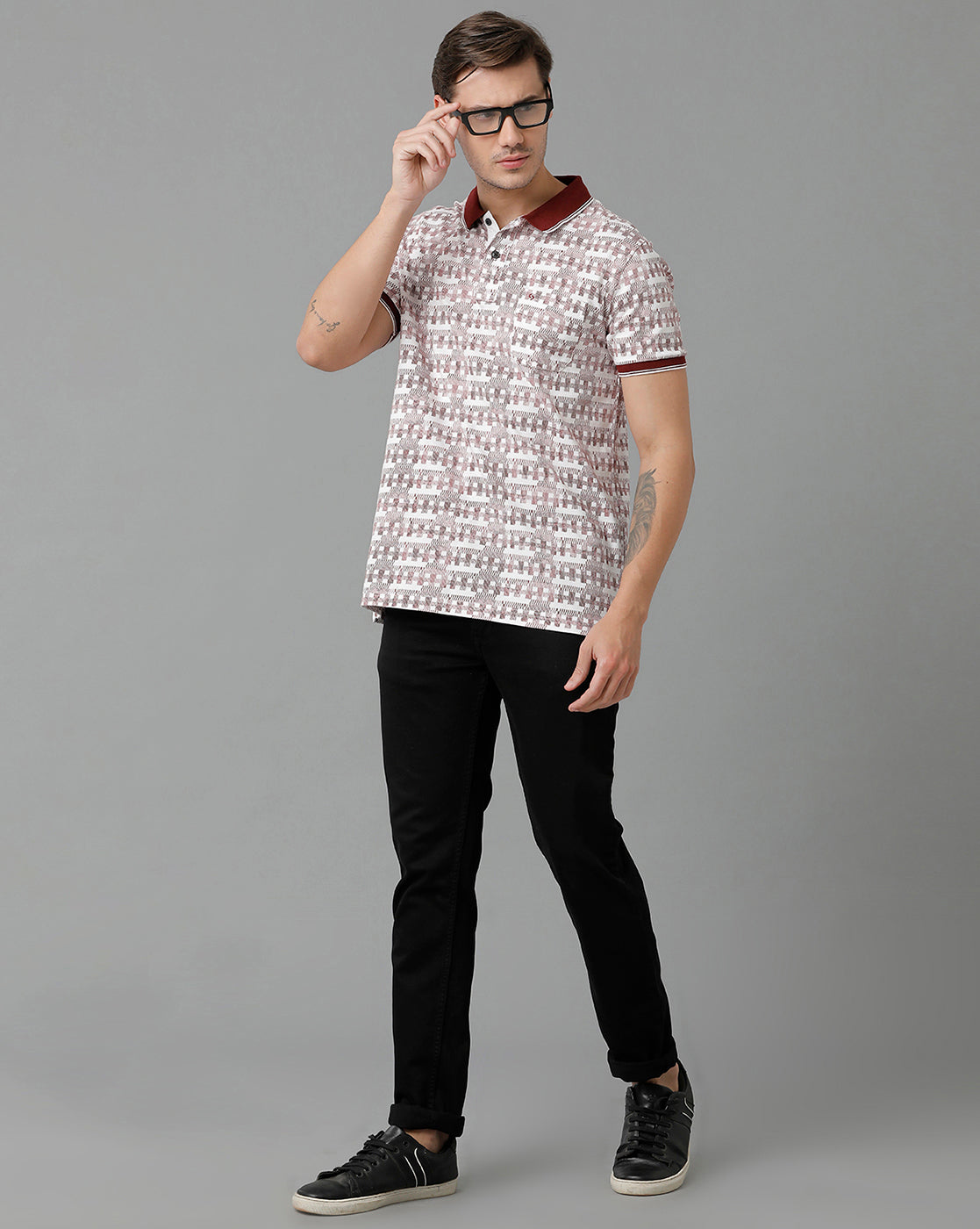 Classic Polo Men's Cotton Half Sleeve Printed Slim Fit Polo Neck Marroon Color T-Shirt | Beau - 199 A