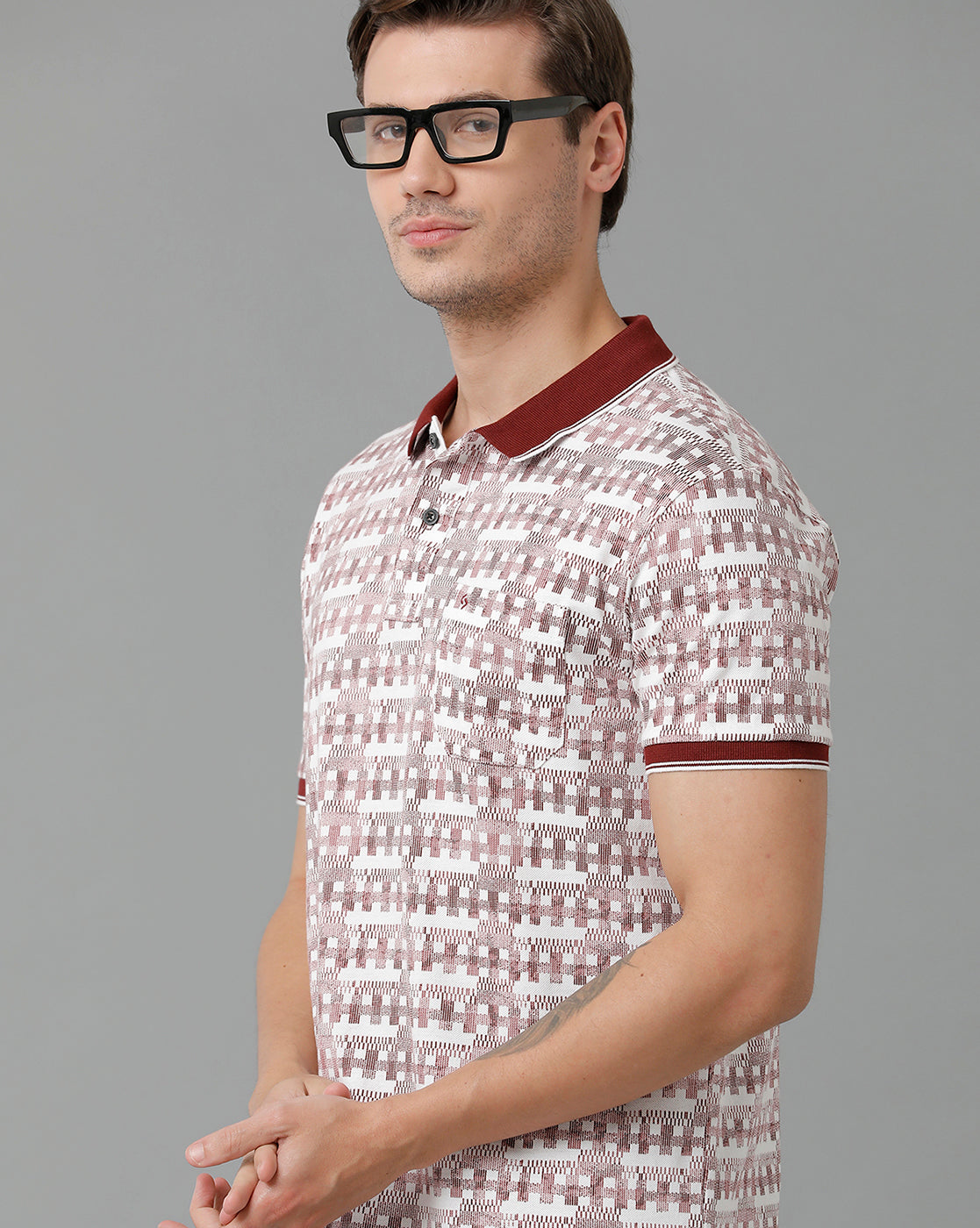 Classic Polo Men's Cotton Half Sleeve Printed Slim Fit Polo Neck Marroon Color T-Shirt | Beau - 199 A