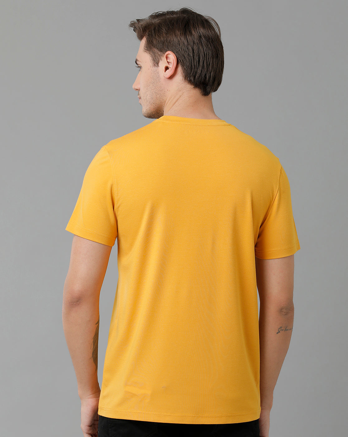 Classic Polo Men's Cotton Half Sleeve Printed Slim Fit Round Neck Orange Color T-Shirt | Baleno - 531