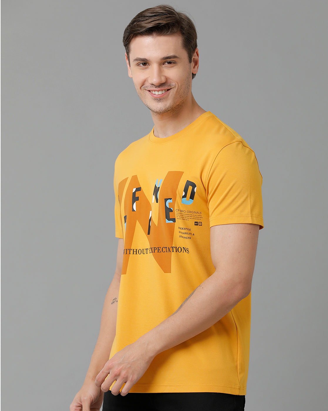 Classic Polo Men's Cotton Half Sleeve Printed Slim Fit Round Neck Orange Color T-Shirt | Baleno - 531