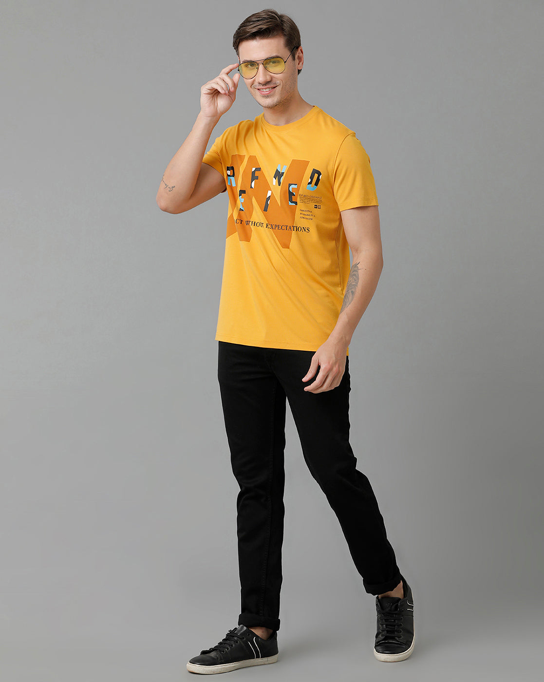 Classic Polo Men's Cotton Half Sleeve Printed Slim Fit Round Neck Orange Color T-Shirt | Baleno - 531