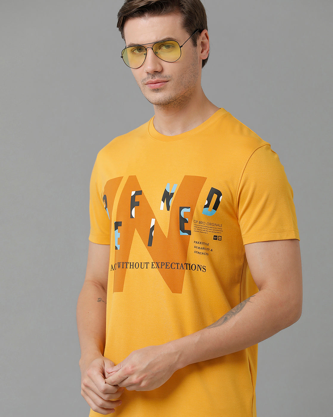 Classic Polo Men's Cotton Half Sleeve Printed Slim Fit Round Neck Orange Color T-Shirt | Baleno - 531
