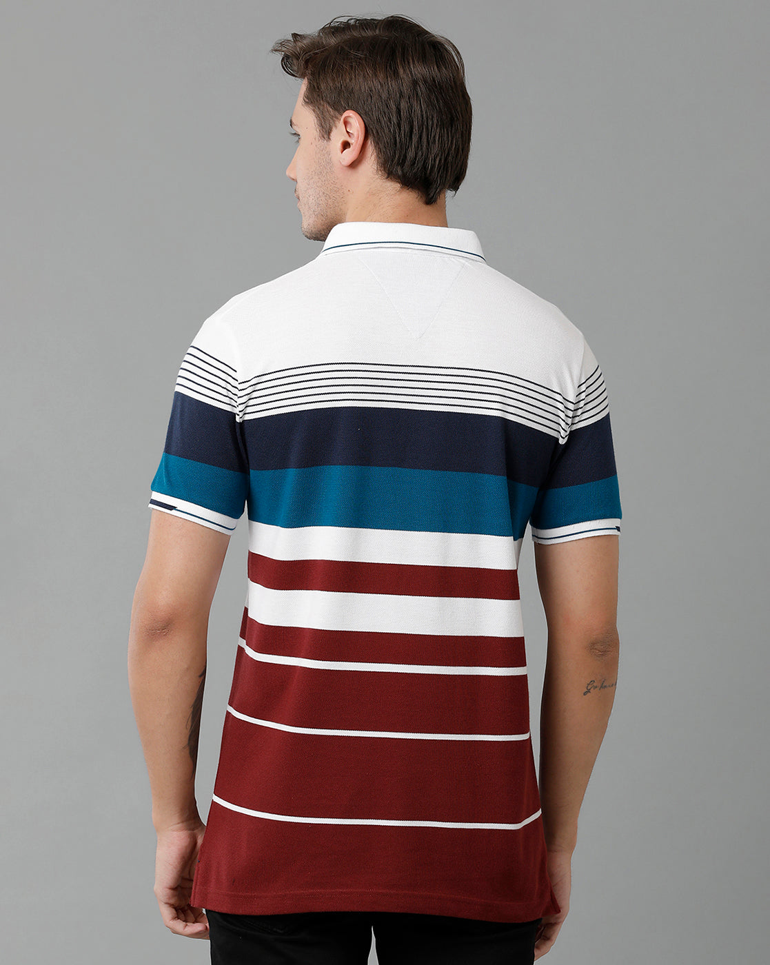 Classic Polo Men's Cotton Blend Half Sleeve Striped Slim Fit Polo Neck Multicolor T-Shirt | Vta - 234 A