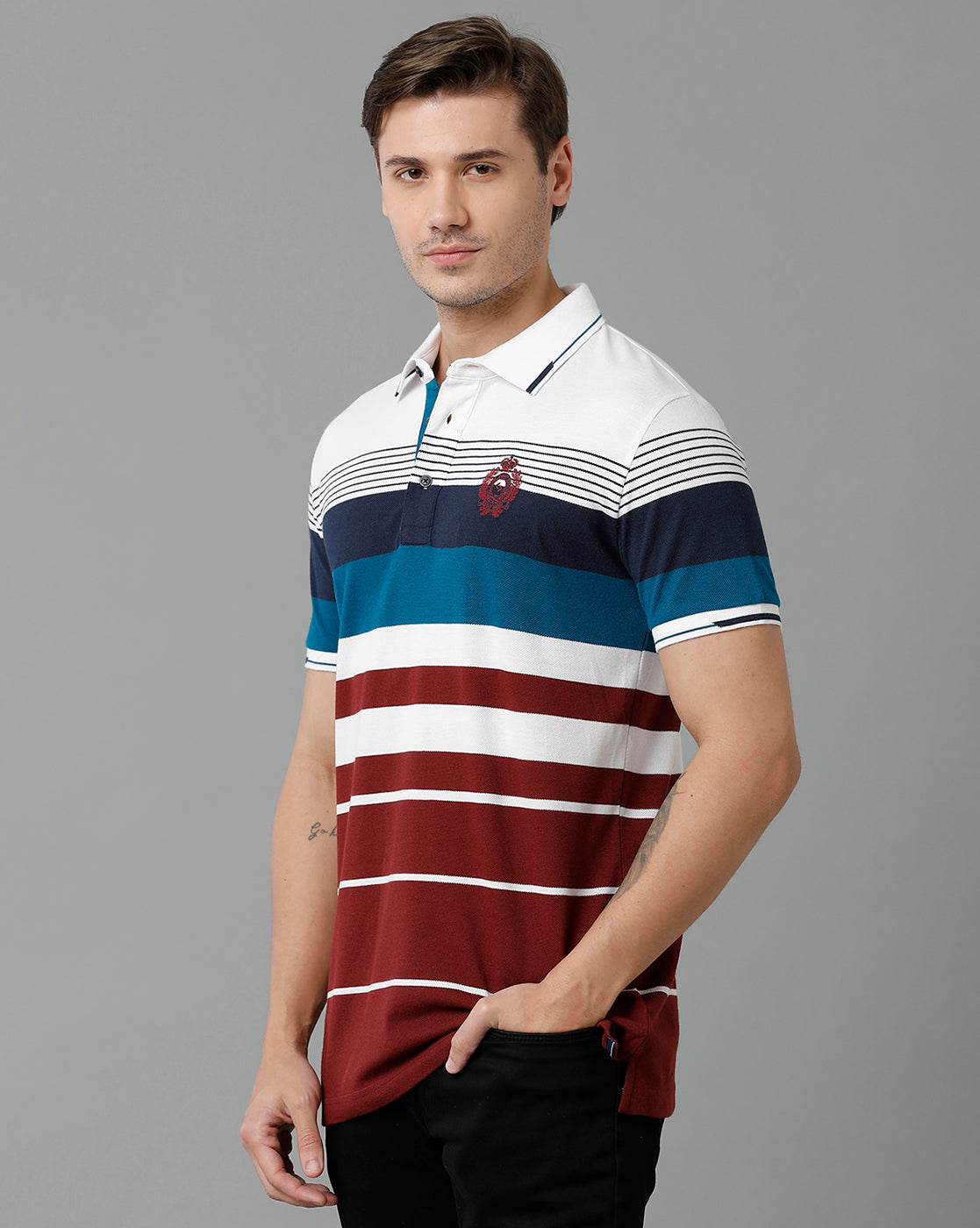 Classic Polo Men's Cotton Blend Half Sleeve Striped Slim Fit Polo Neck Multicolor T-Shirt | Vta - 234 A